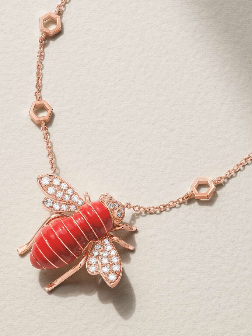 Sabbadini Bee 18-karat Gold, Enamel And Diamond Necklace