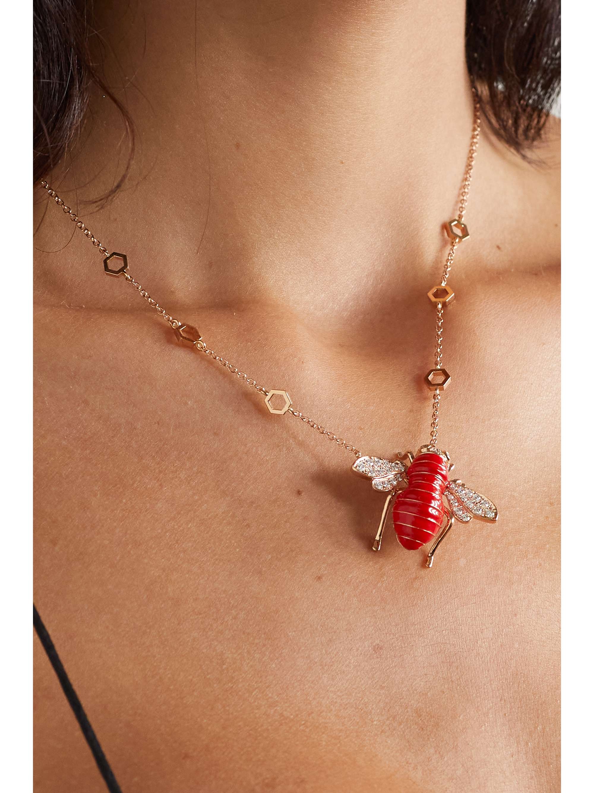 Bee 18 karat gold enamel and diamond necklace