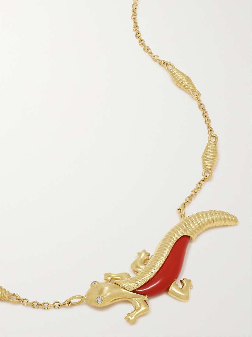 Sabbadini Geko 18-karat Gold, Enamel And Diamond Necklace