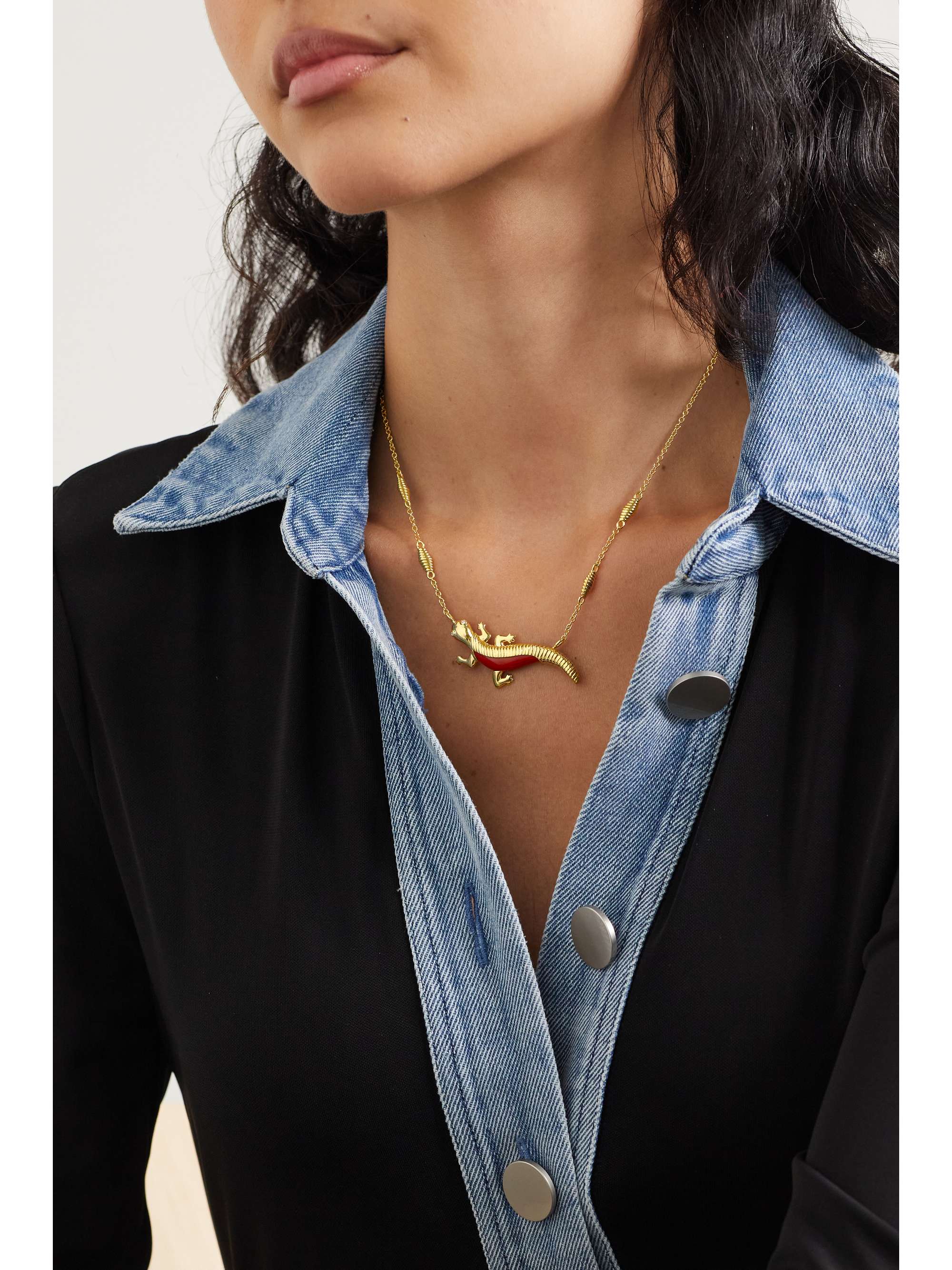 SABBADINI Geko 18-karat gold, enamel and diamond necklace