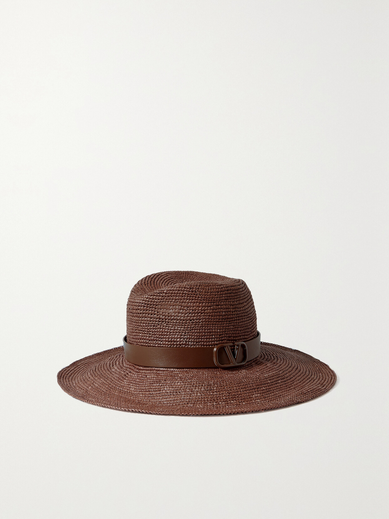 Valentino Garavani Vlogo Leather-trimmed Straw-effect Fedora - Brown