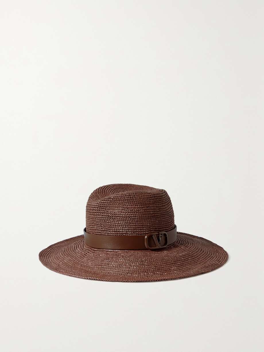 net-a-porter.com | VLOGO leather-trimmed straw-effect fedora