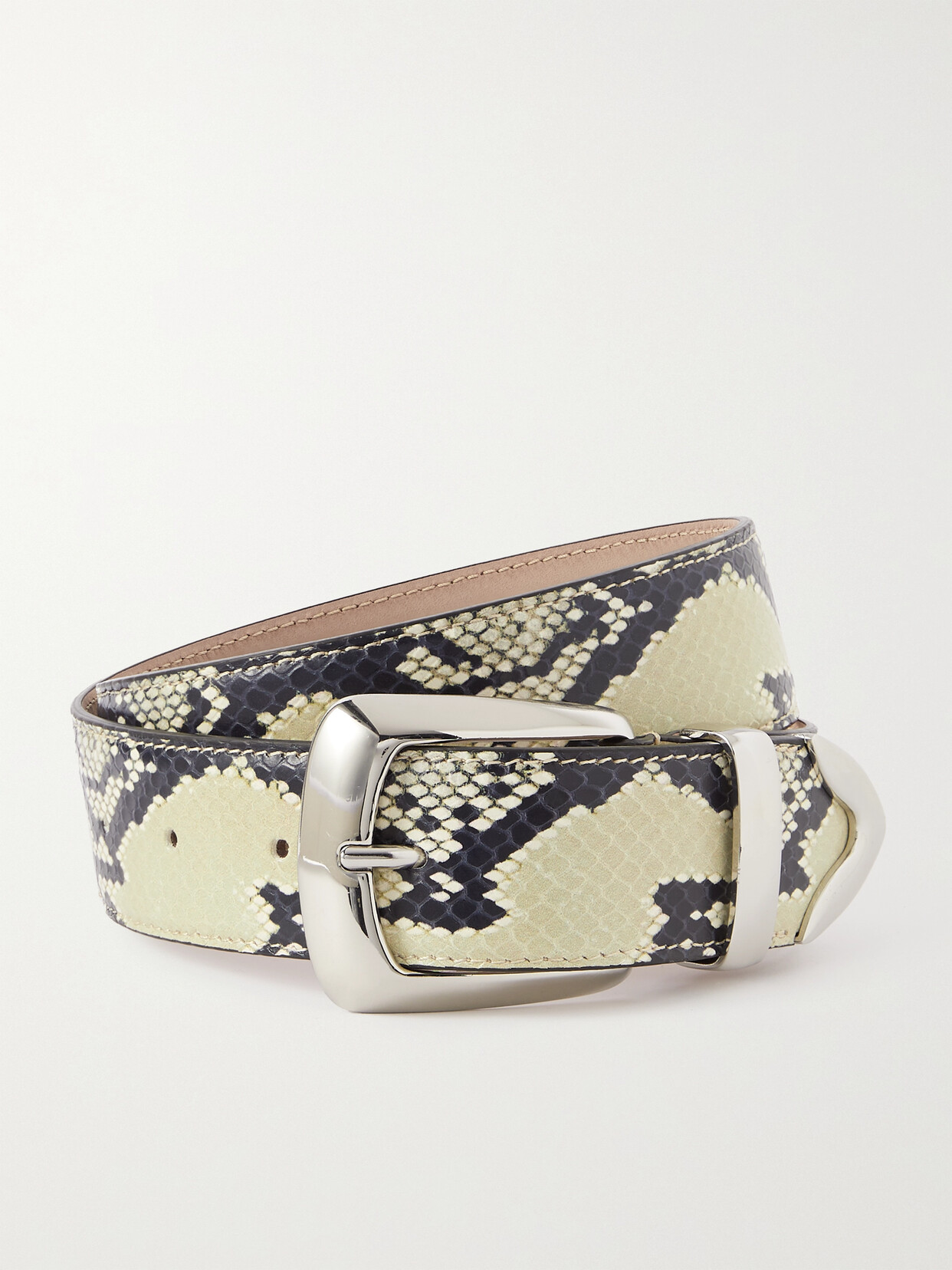 Khaite Bruno Snake-effect Leather Belt In 121 Natural