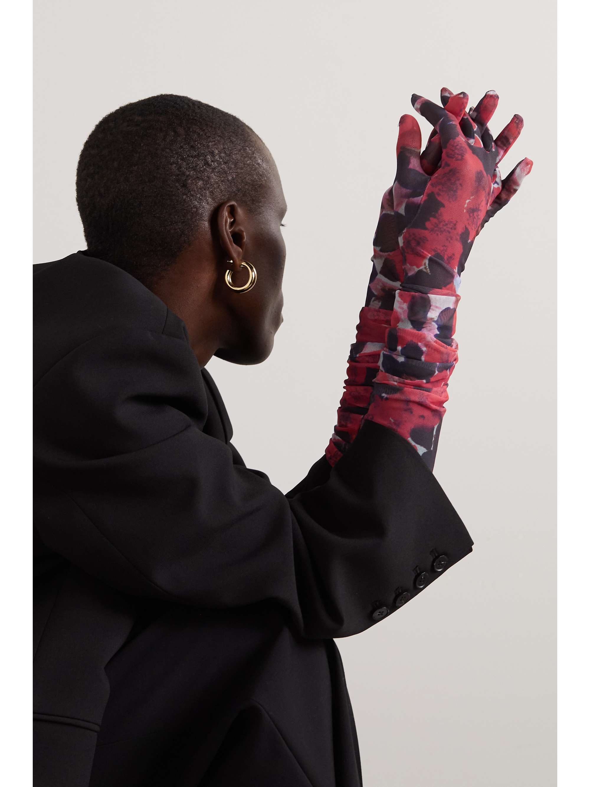 DRIES VAN NOTEN Floral-print stretch-mesh gloves