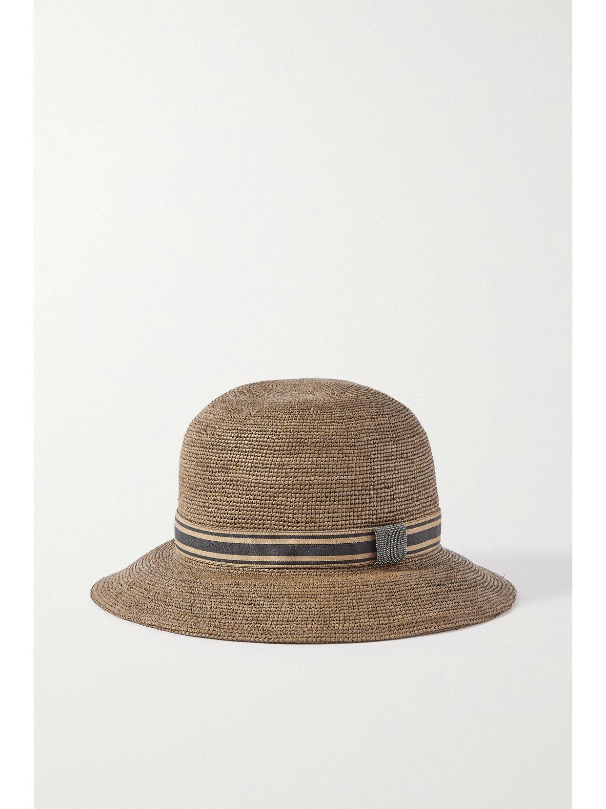 Brunello Cucinelli - Bead-embellished Striped Straw Fedora - Green