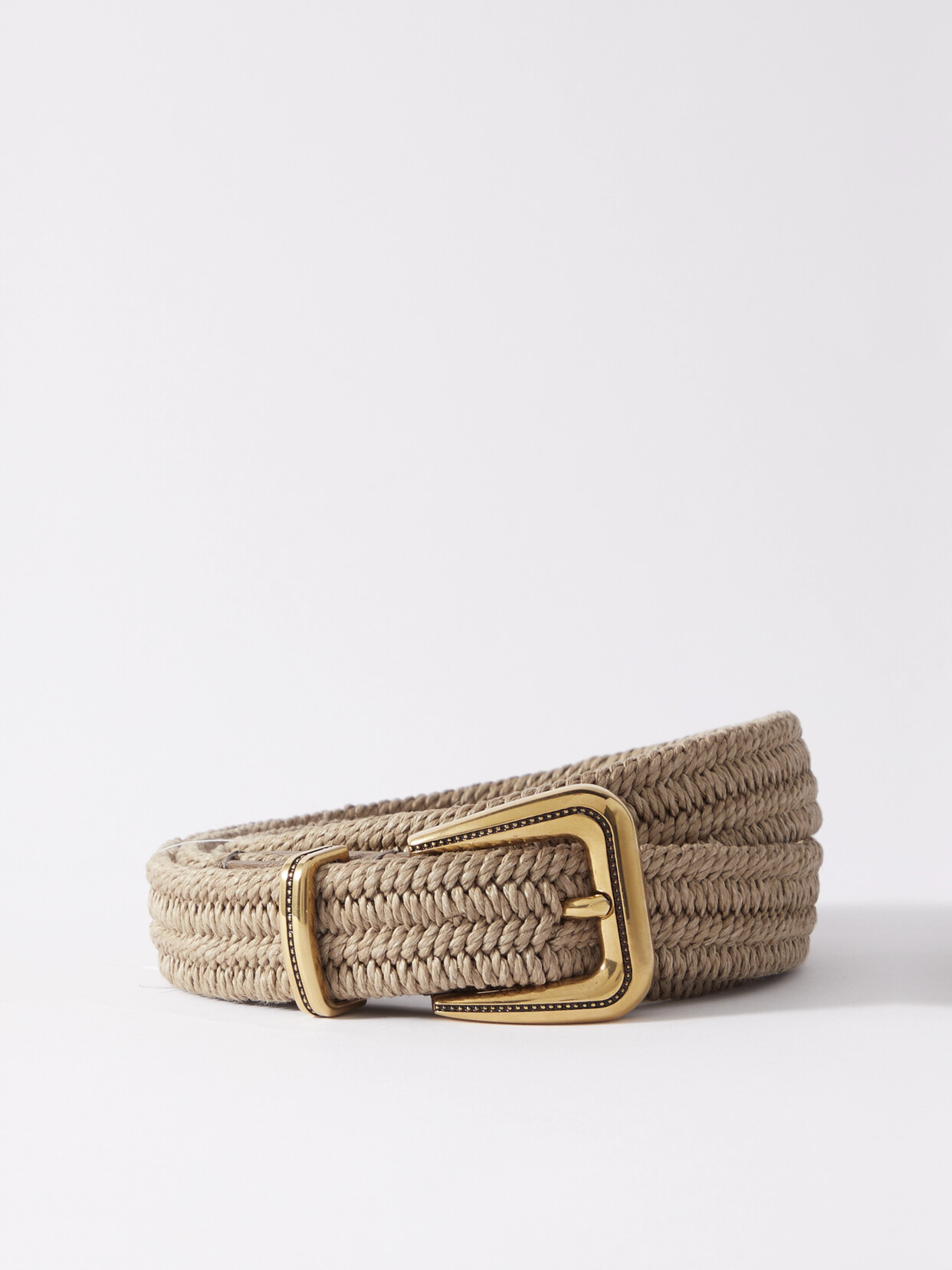 Brunello Cucinelli - Cummerbund Leather-trimmed Raffia Belt - Gray