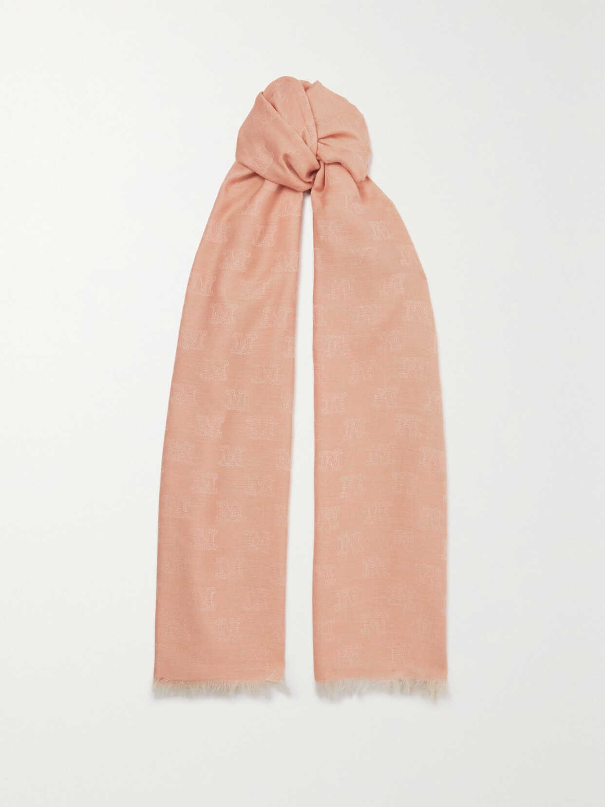 Max Mara - Udente Fringed Cotton, Modal And Cashmere-blend Jacquard Scarf - Orange