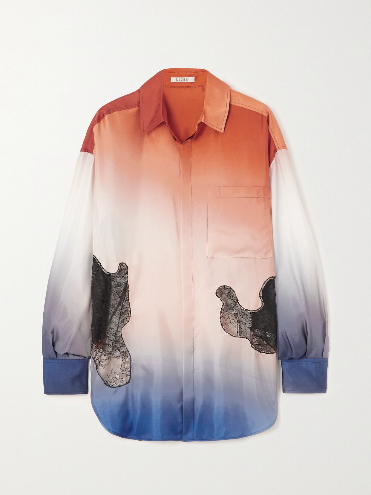 GAUCHERE - Lace-paneled Ombré Satin Shirt - Blue