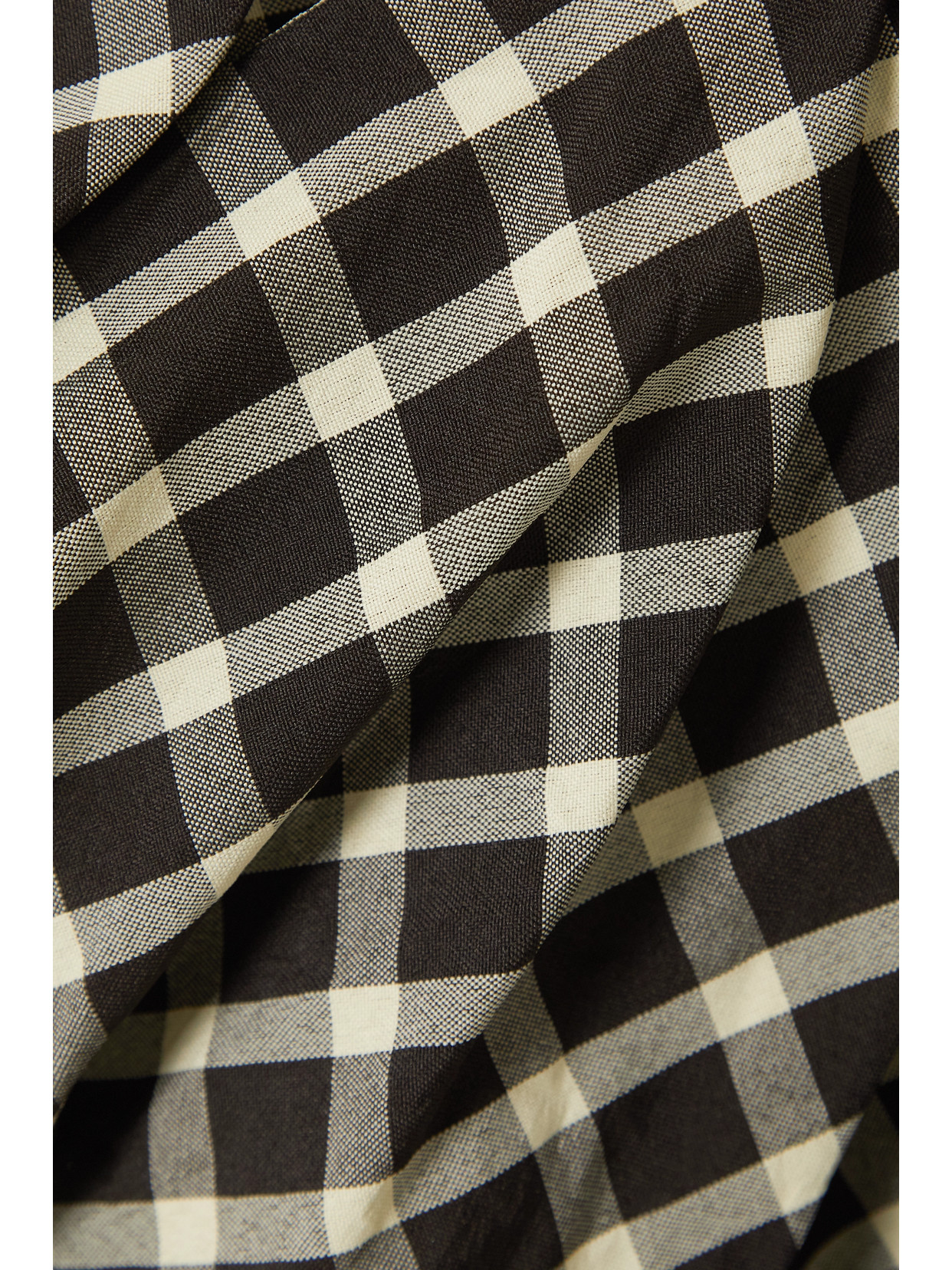 Strapless Gathered Checked Canvas Peplum Top