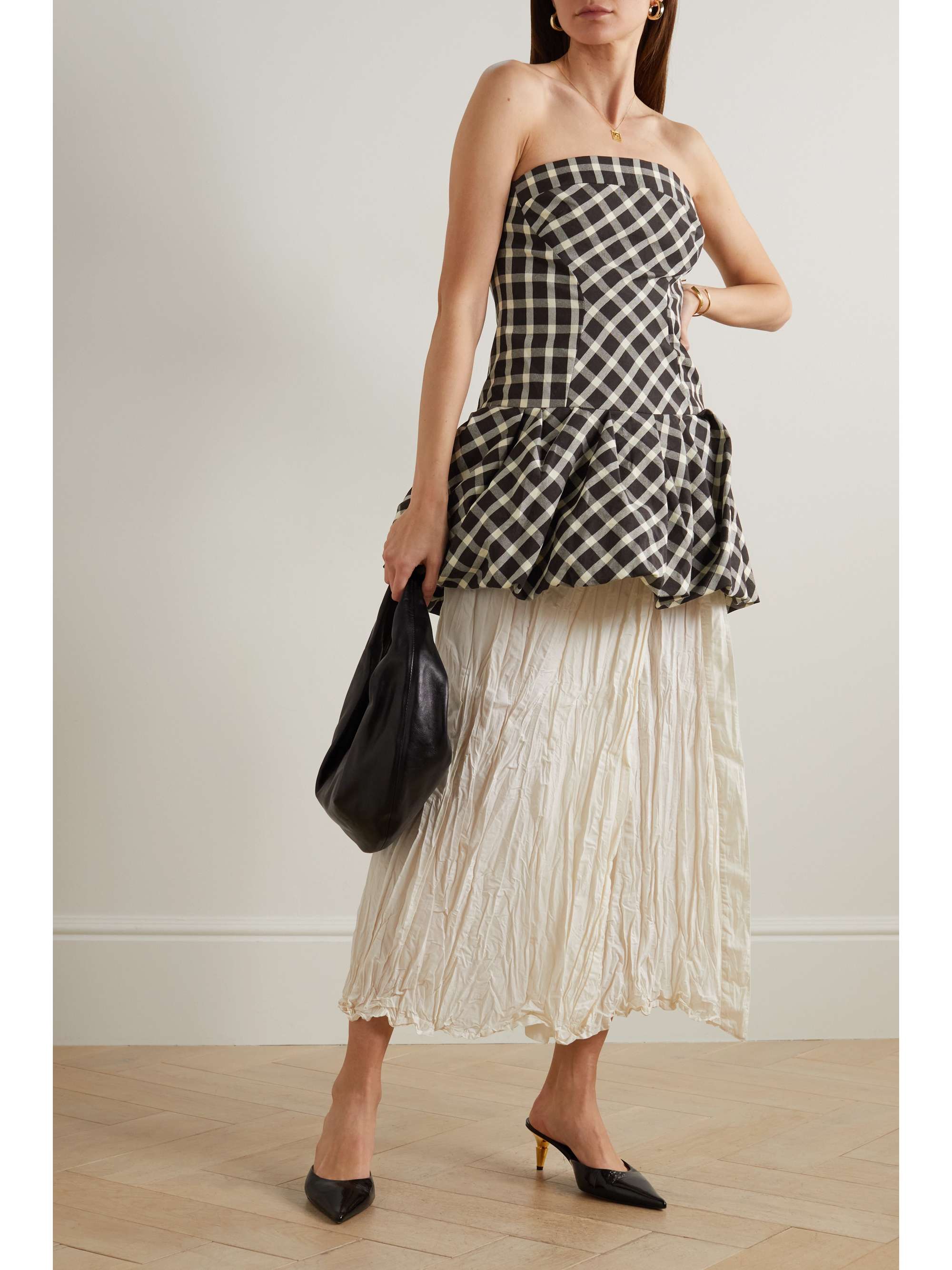 ROSIE ASSOULIN キャンバス ペプラム ストラップレス トップス ギャザー入り チェック柄