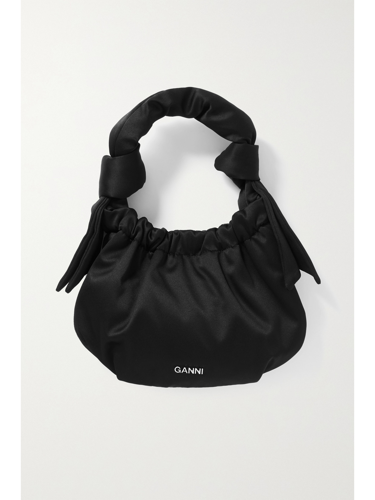 GANNI - Occasion Ruched Recycled-satin Shoulder Bag - Black