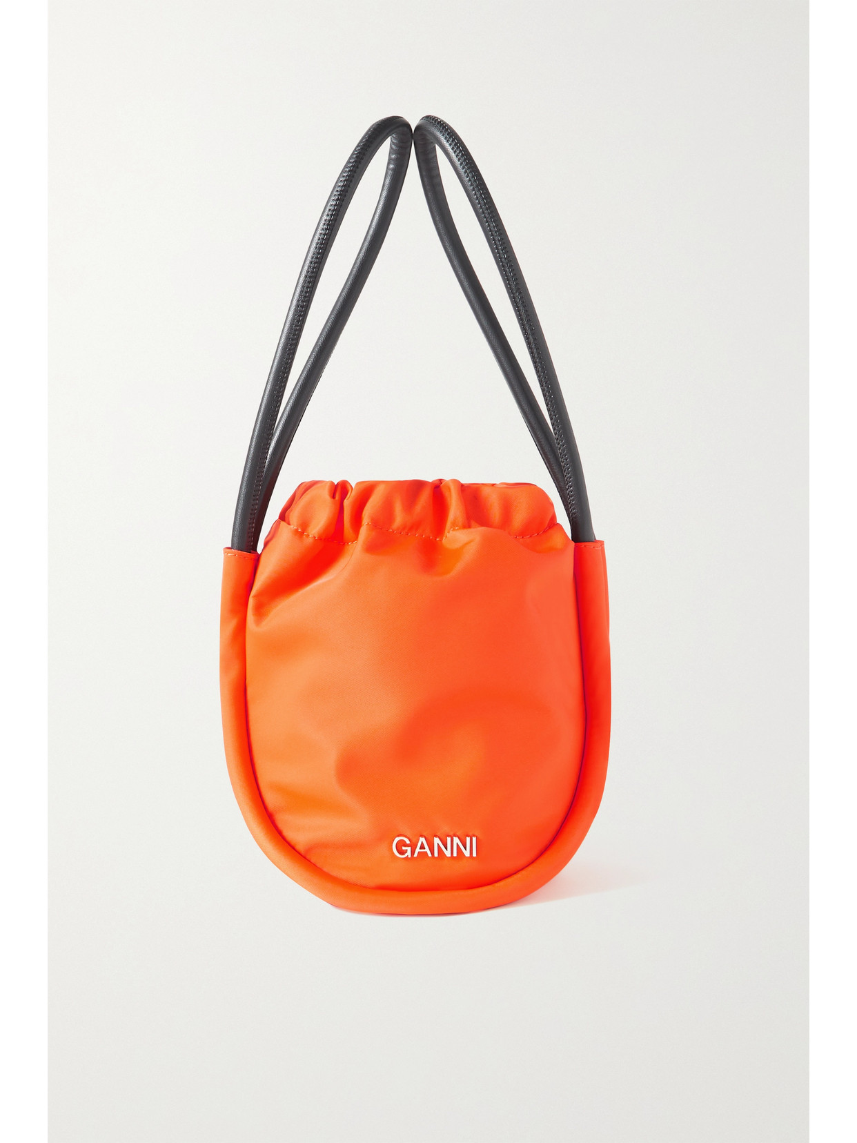 GANNI - Knot Leather-trimmed Gathered Recycled Shell Tote - Orange