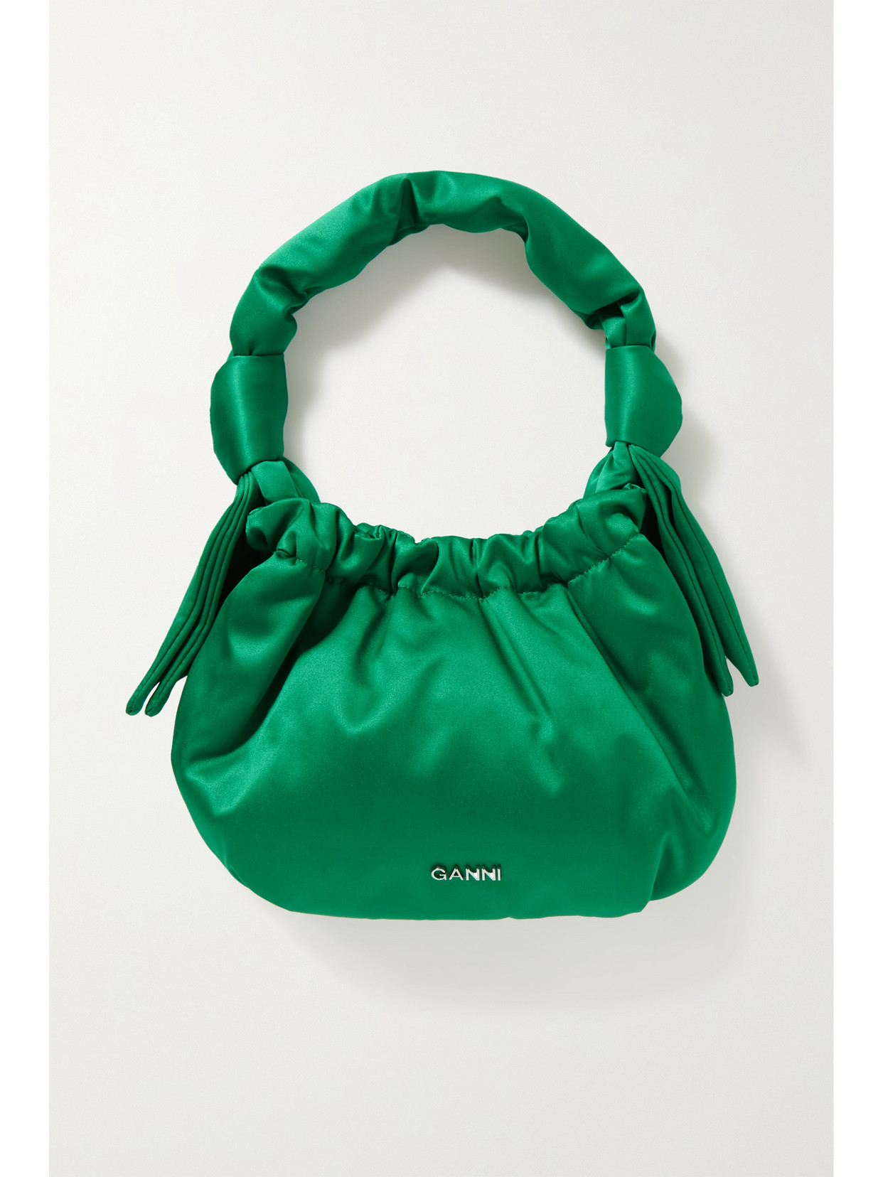 GANNI - Occasion Ruched Recycled-satin Shoulder Bag - Green