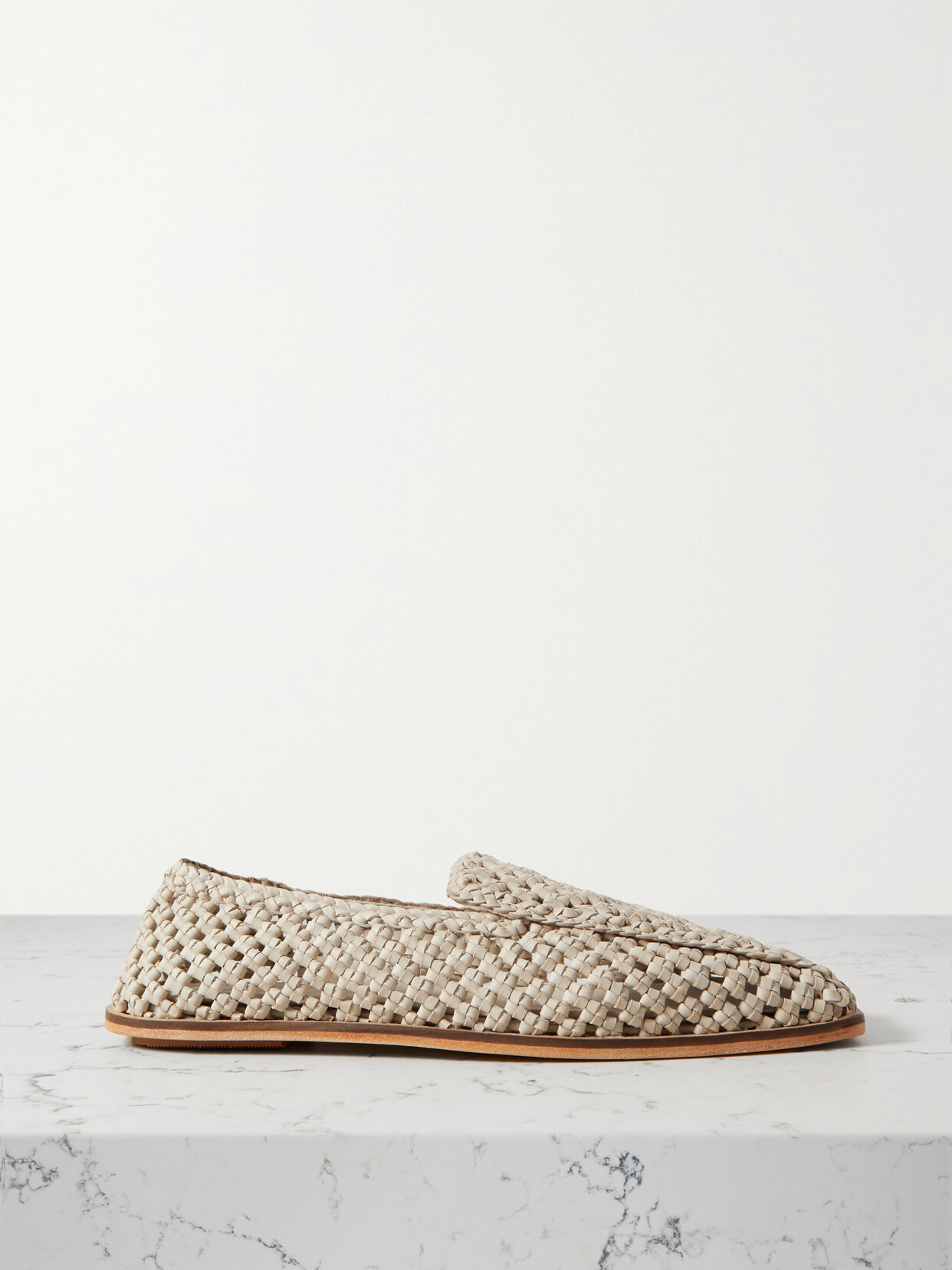 St Agni + Net Sustain Macramé Leather Loafers In Ecru