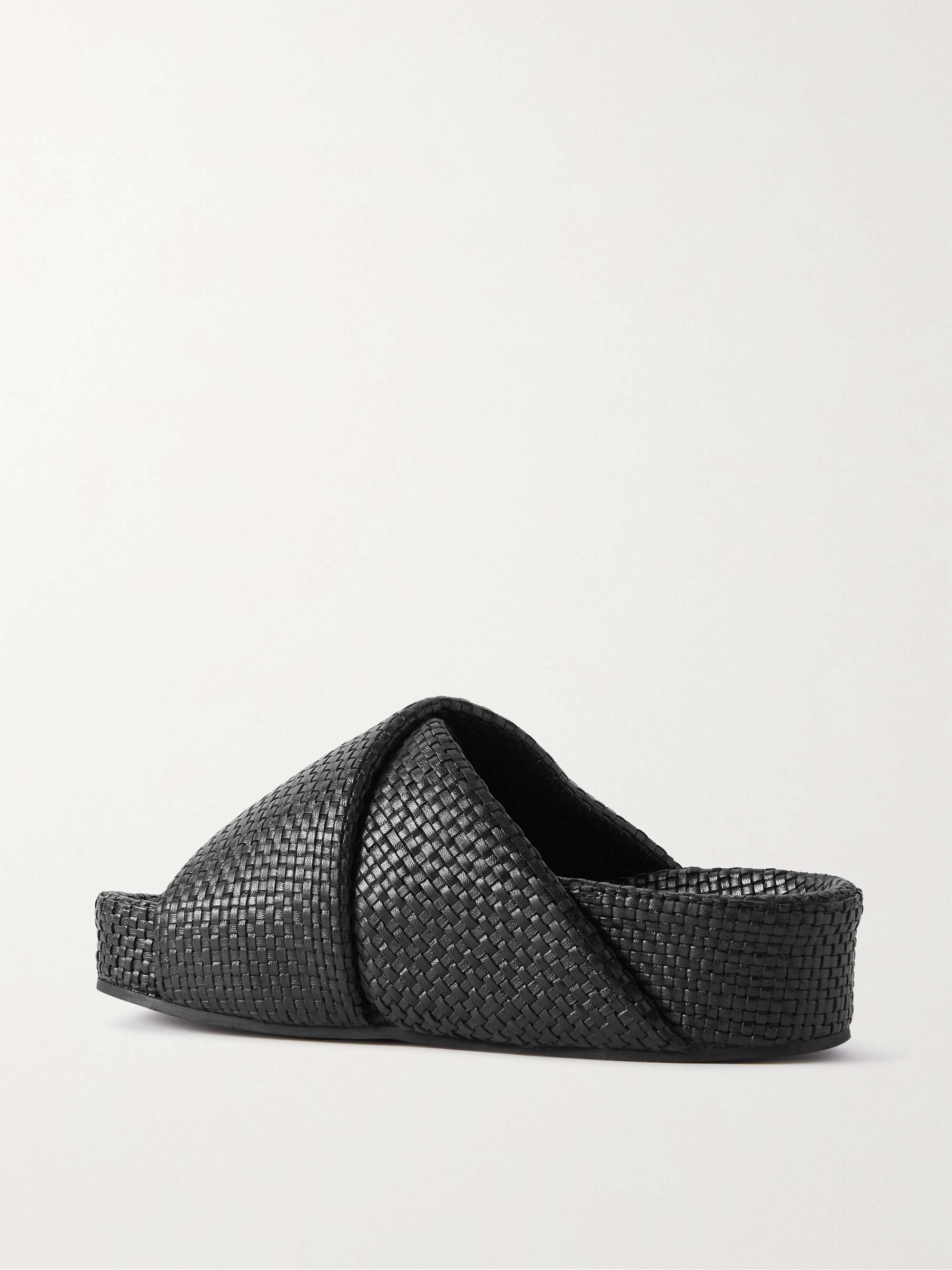ST. AGNI Woven leather platform slides