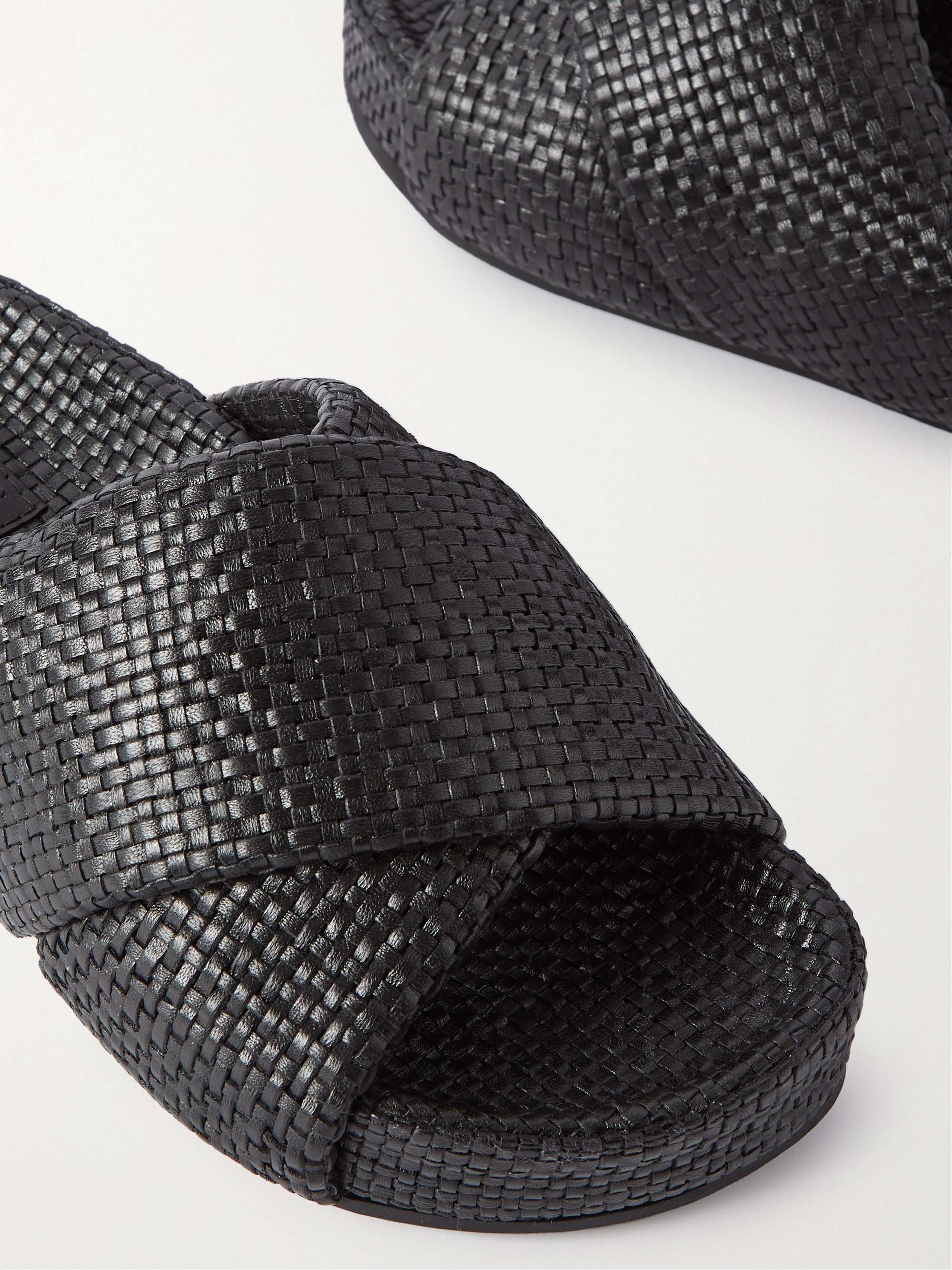 ST. AGNI Woven leather platform slides