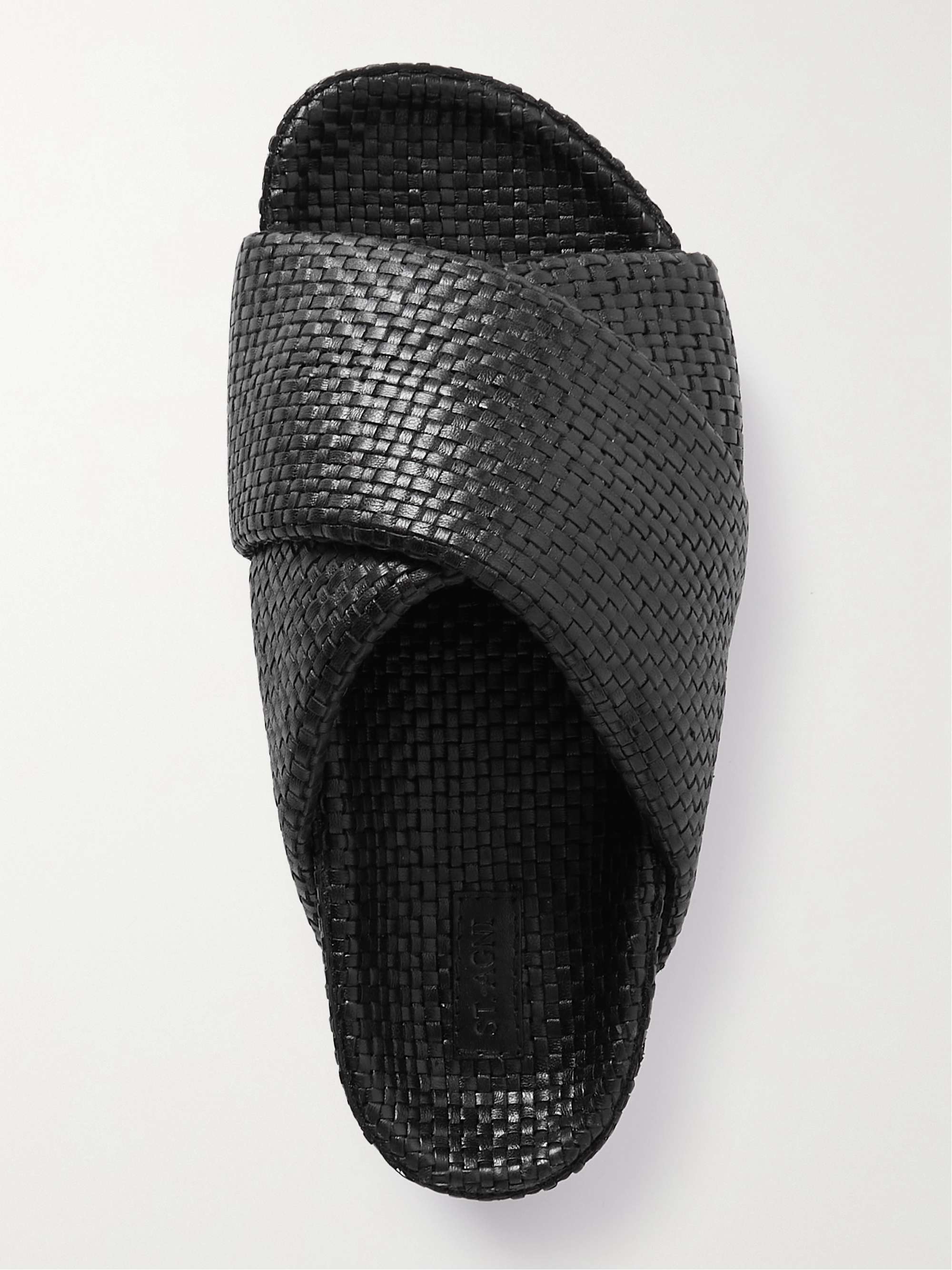 ST. AGNI Woven leather platform slides