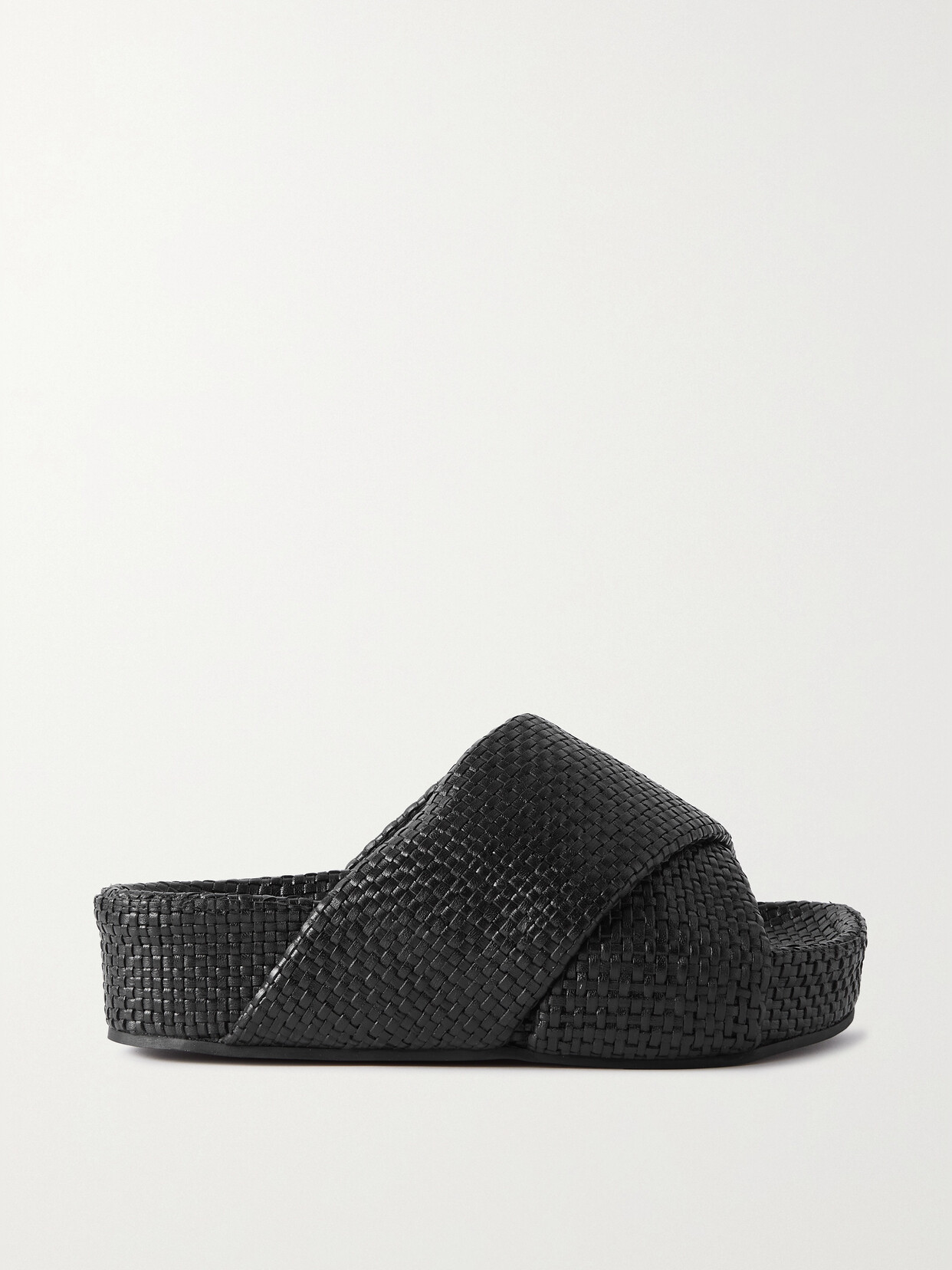 St. Agni Woven Leather Flatform Slides In Black