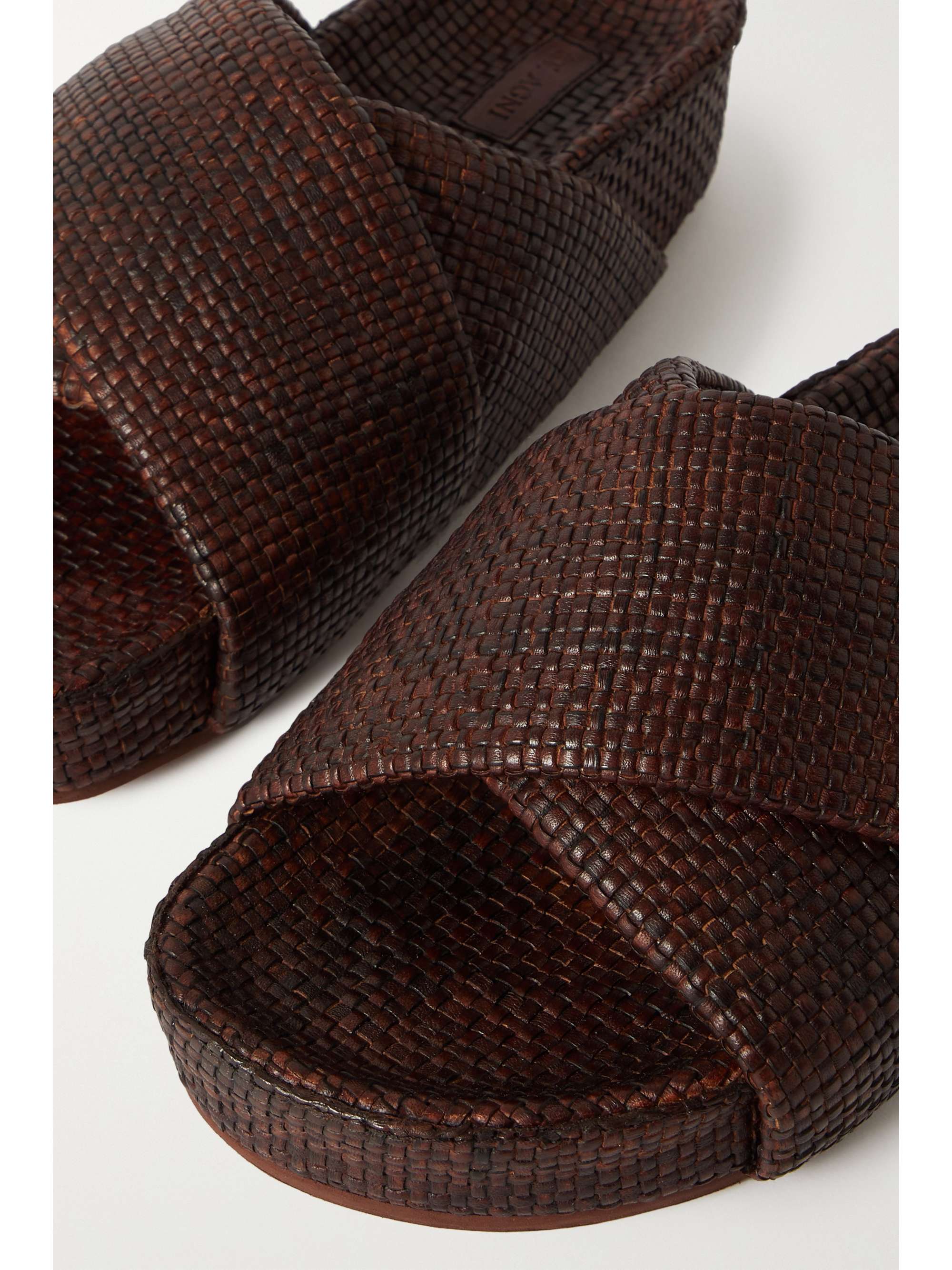 ST. AGNI + NET SUSTAIN woven leather platform slides NETAPORTER