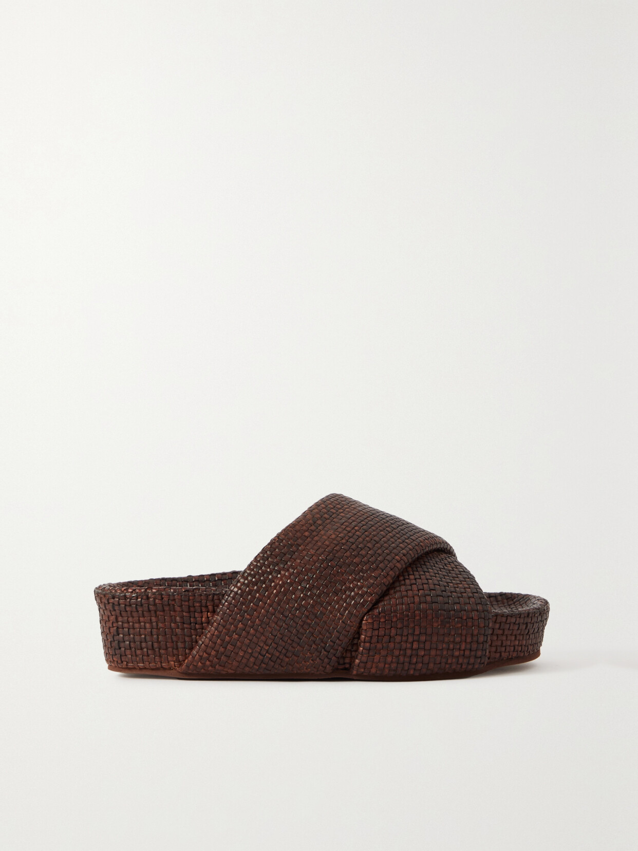 St Agni Brown Woven Leather Flatform Slides