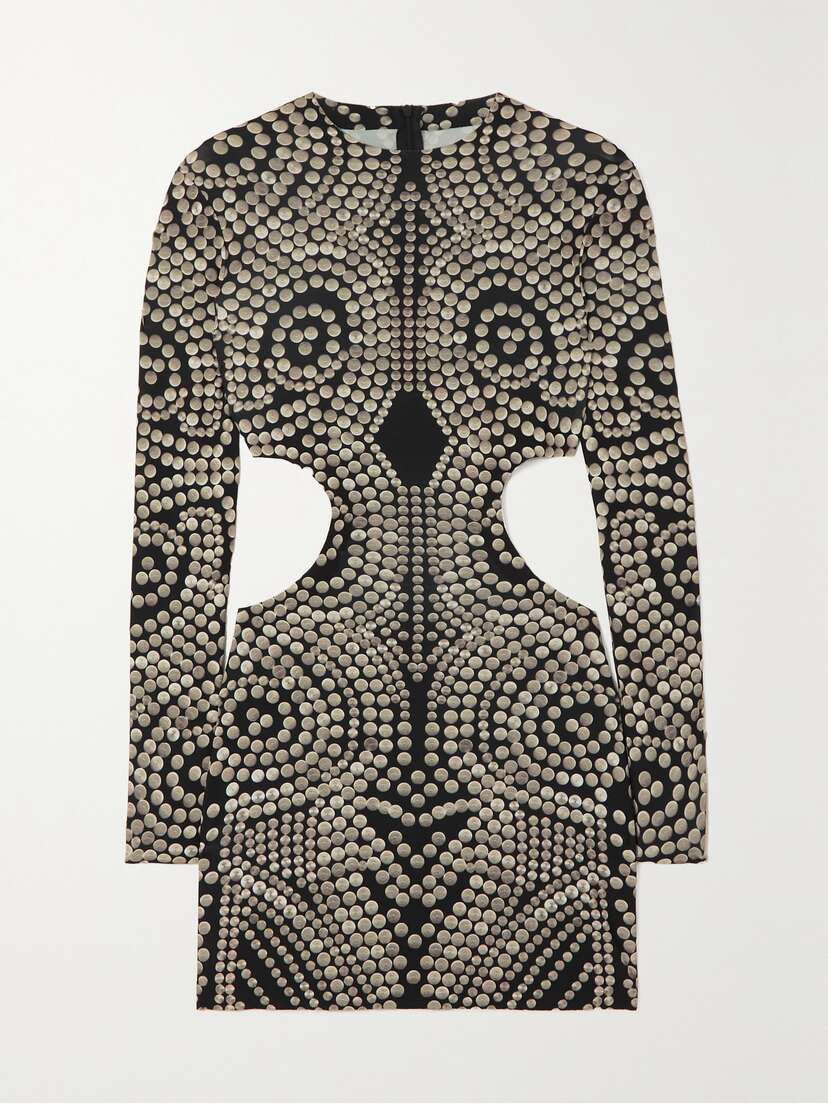Norma Kamali Cutout Printed Stretch-satin Mini Dress