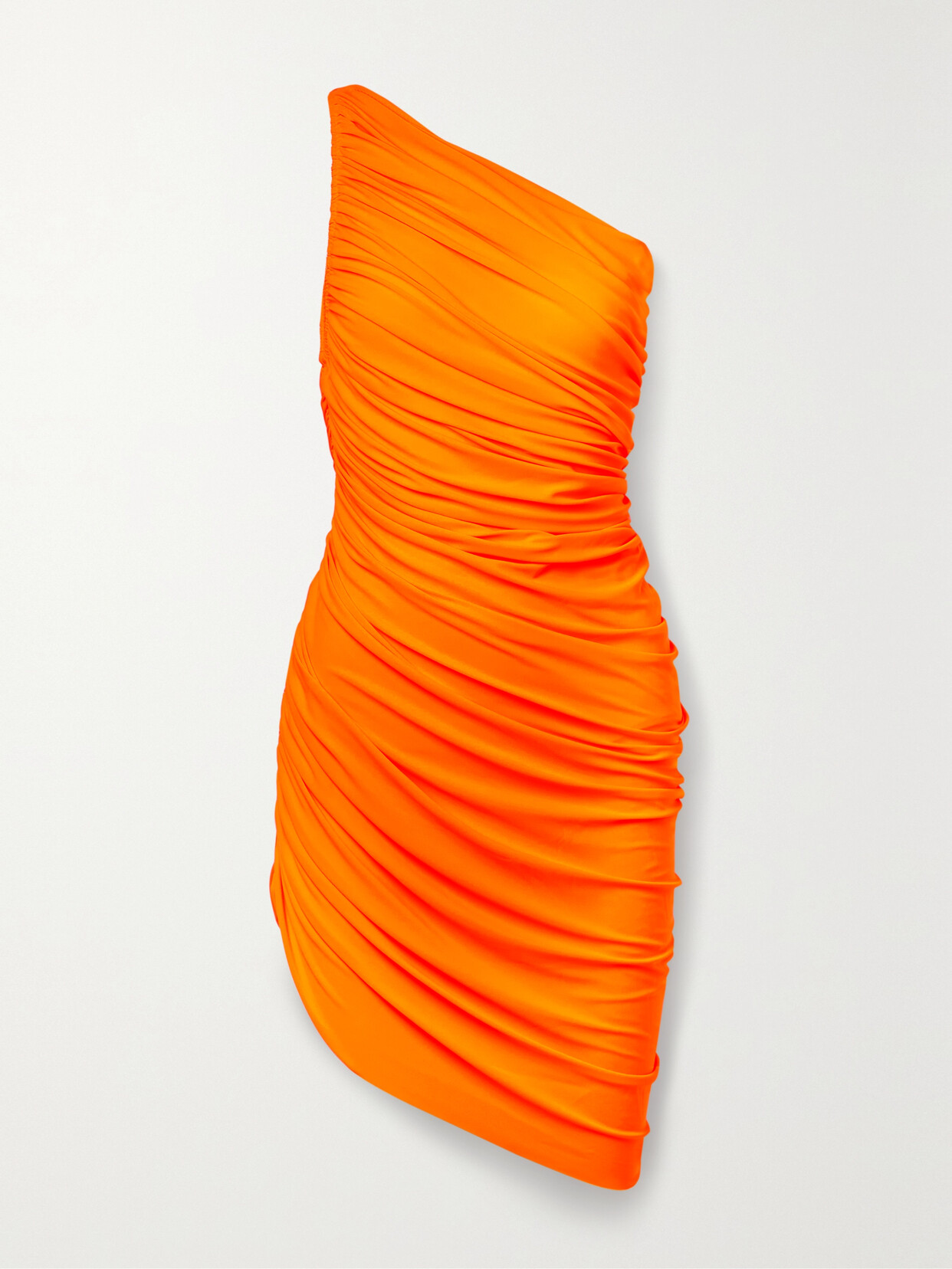 Shop Norma Kamali Diana One-shoulder Ruched Stretch-jersey Dress In Orange