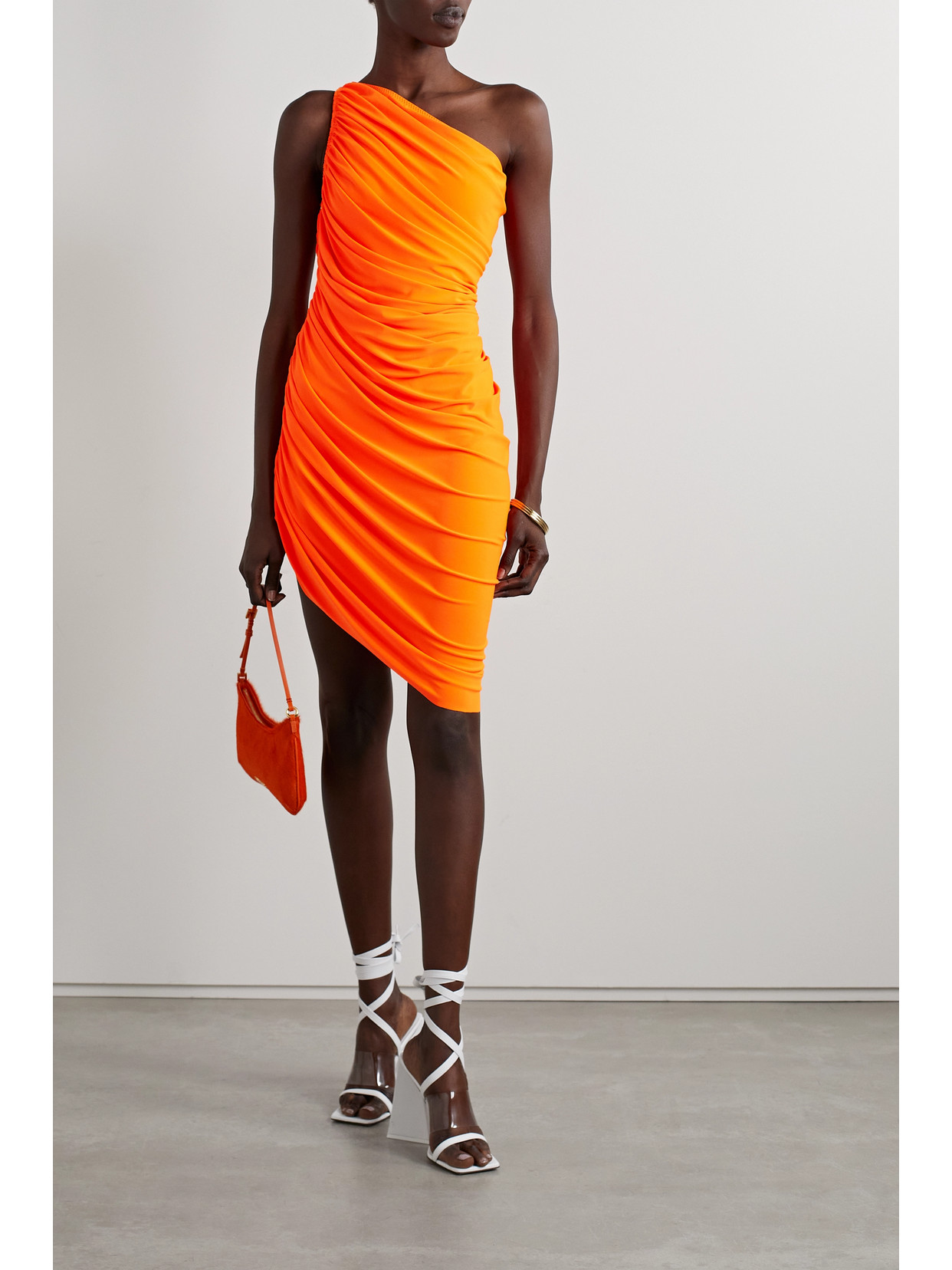 Norma Kamali Diana One-shoulder Ruched Gown In Blood Orange