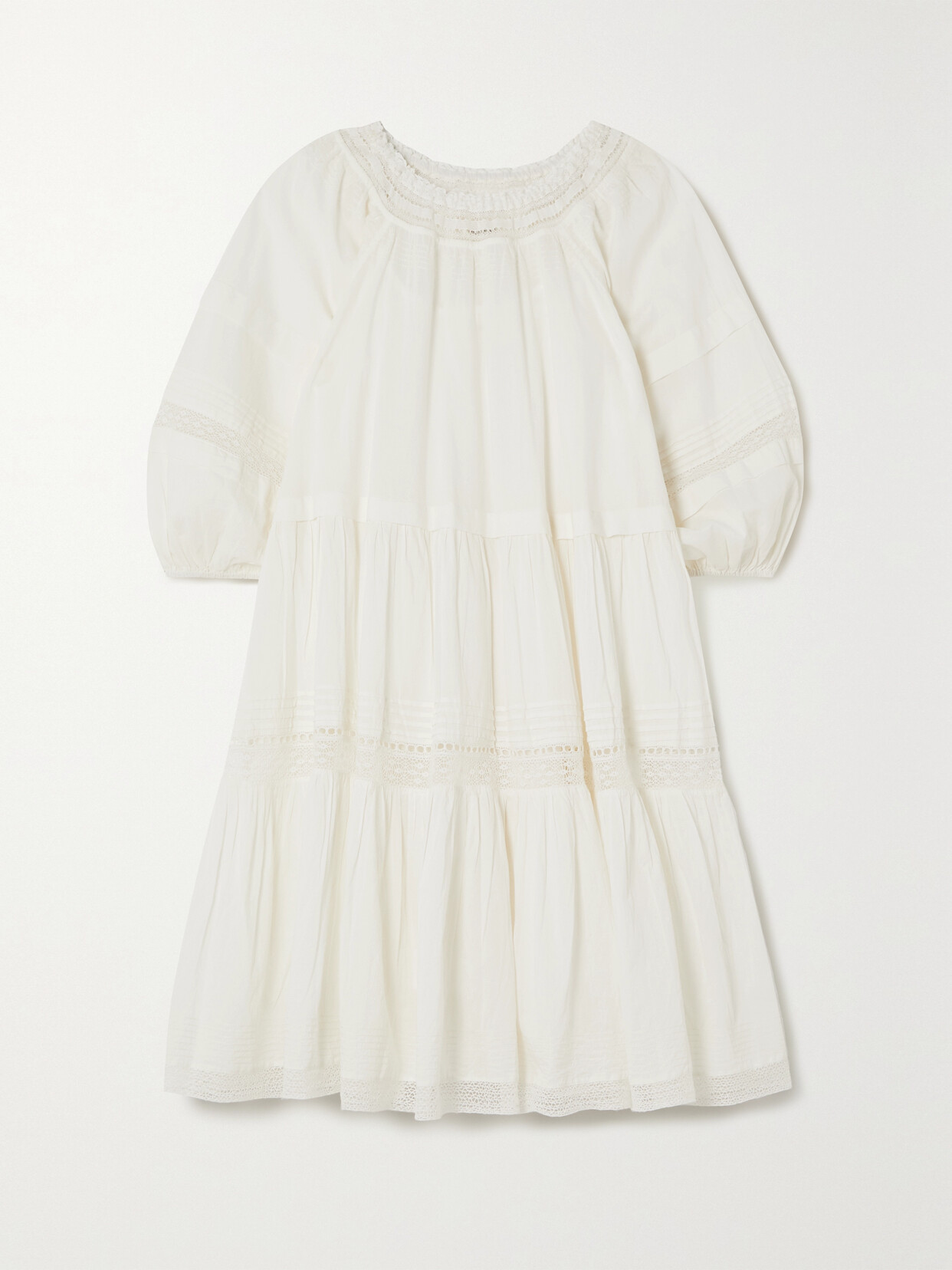 THE GREAT. - The Nightingale Tiered Lace-trimmed Cotton-voile Mini Dress - Cream