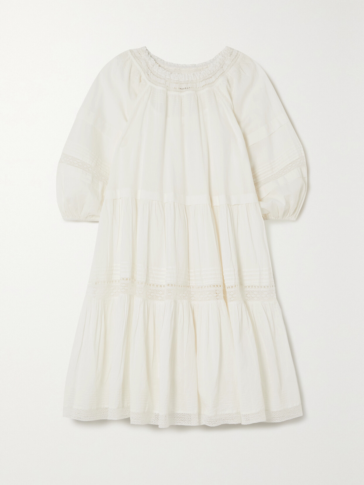 The Great The Nightingale Tiered Lace-trimmed Cotton-voile Mini Dress In Cream