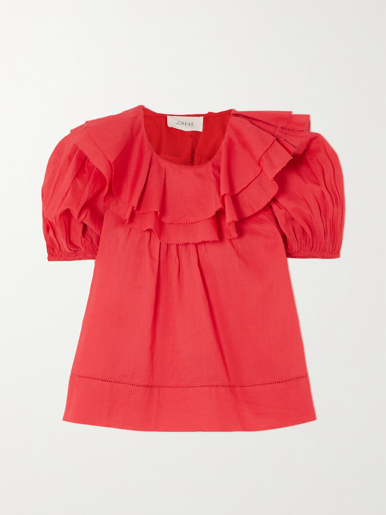 THE GREAT. - The Sunrise Ruffled Cotton-voile Blouse - Red