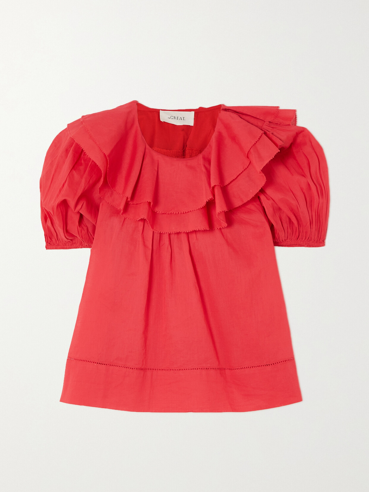 The Great The Sunrise Ruffled Cotton-voile Blouse In Red