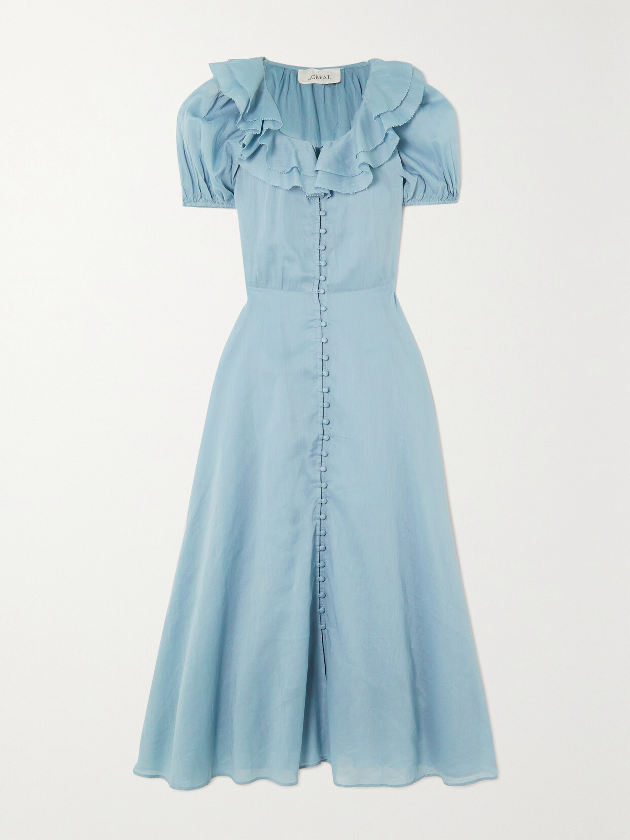 The Great The Sunrise Ruffled Cotton-voile Midi Dress In Blue