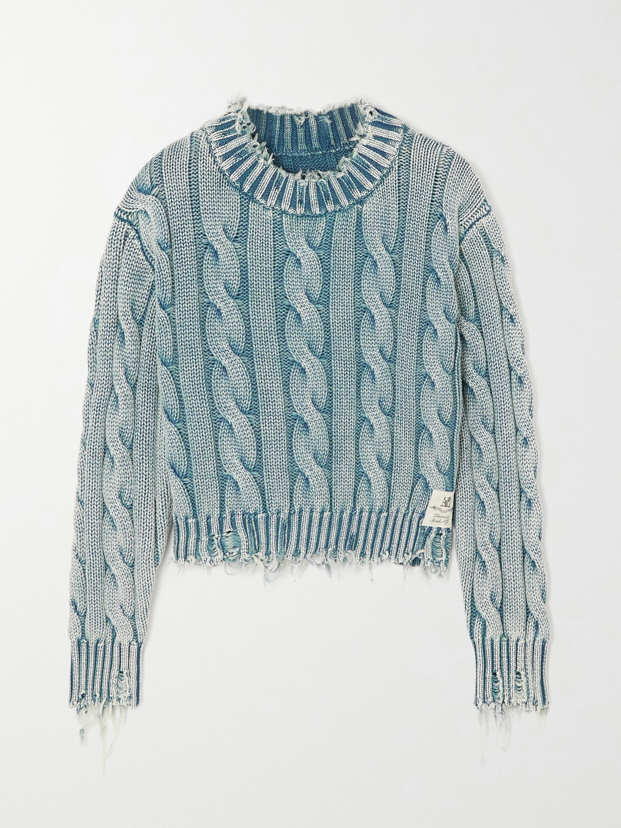 Denimist - Distressed Cable-knit Cotton Sweater - Blue