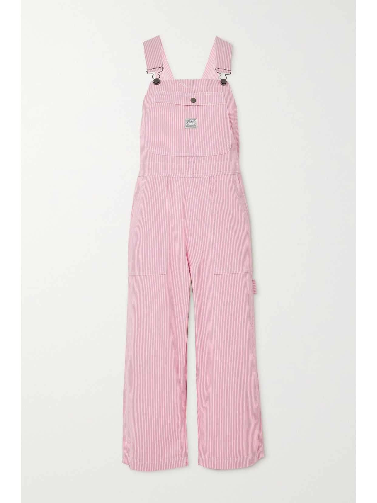 Denimist - Cropped Striped Denim Overalls - Pink