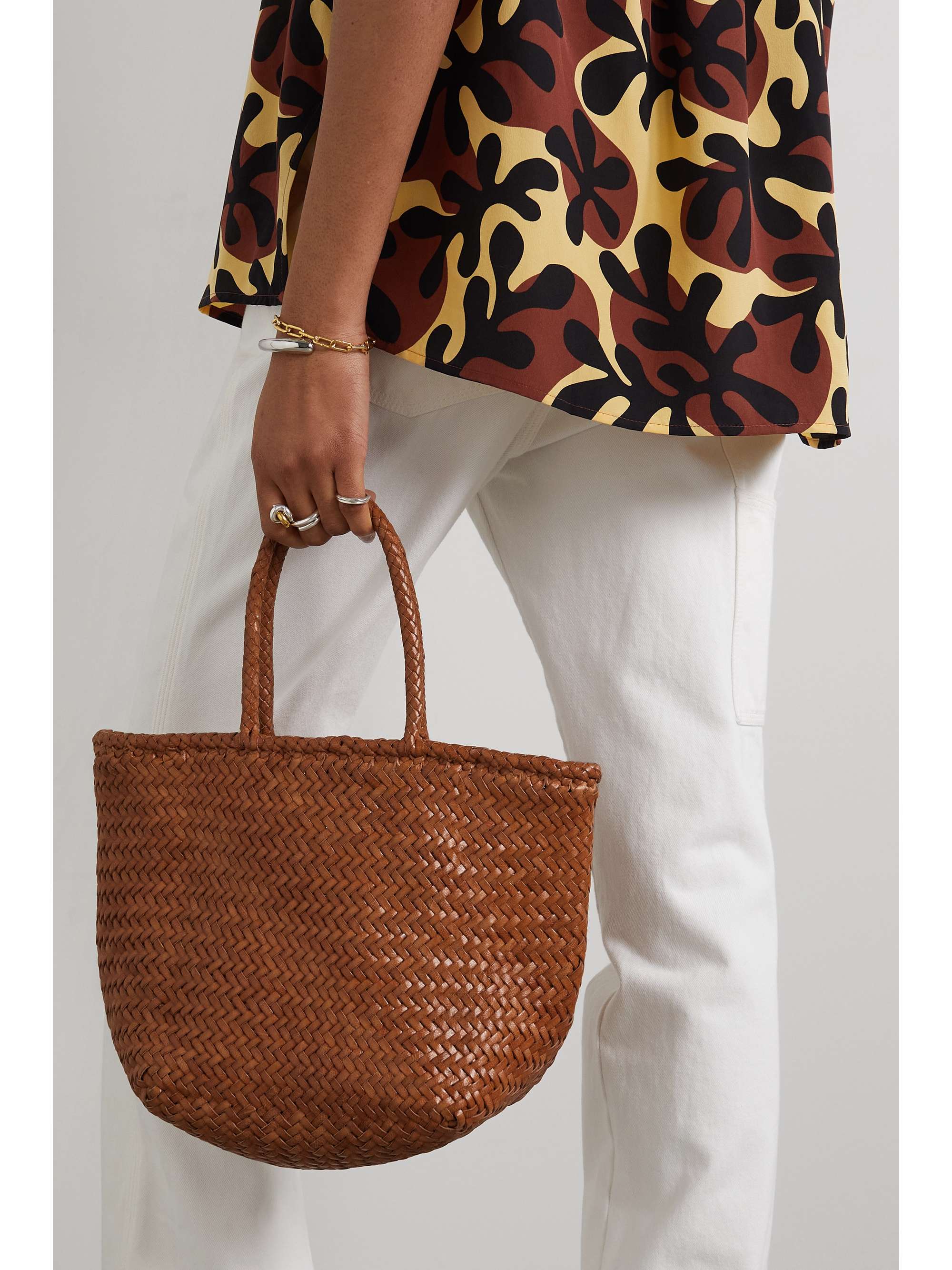 Brown Grace small woven-leather basket bag