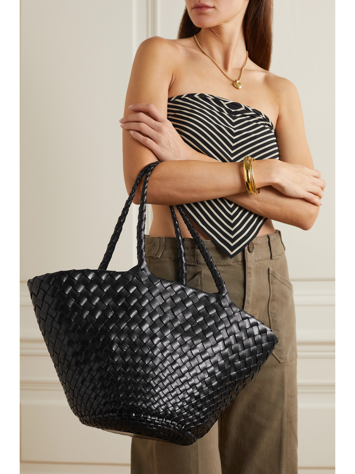 Dragon Diffusion Egola Woven Leather Tote In Black