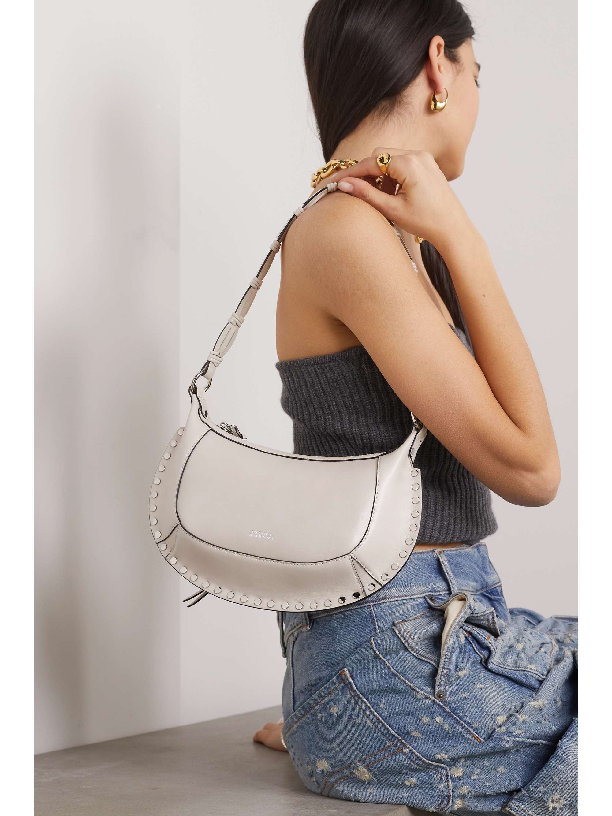 ISABEL MARANT Oskan Moon studded leather shoulder bag NETAPORTER