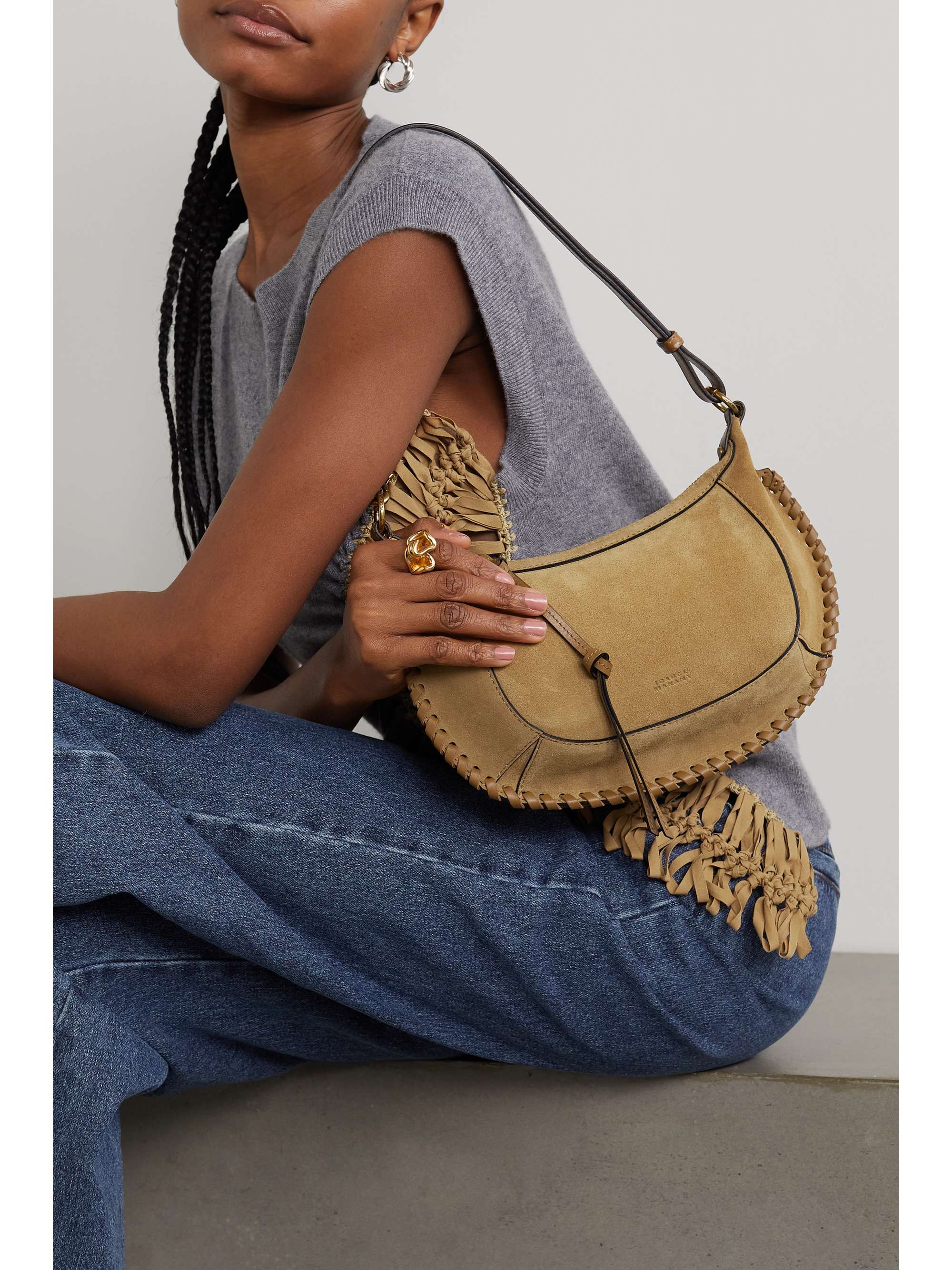 ISABEL MARANT Oskan Moon whipstitched suede shoulder bag | NET-A-PORTER