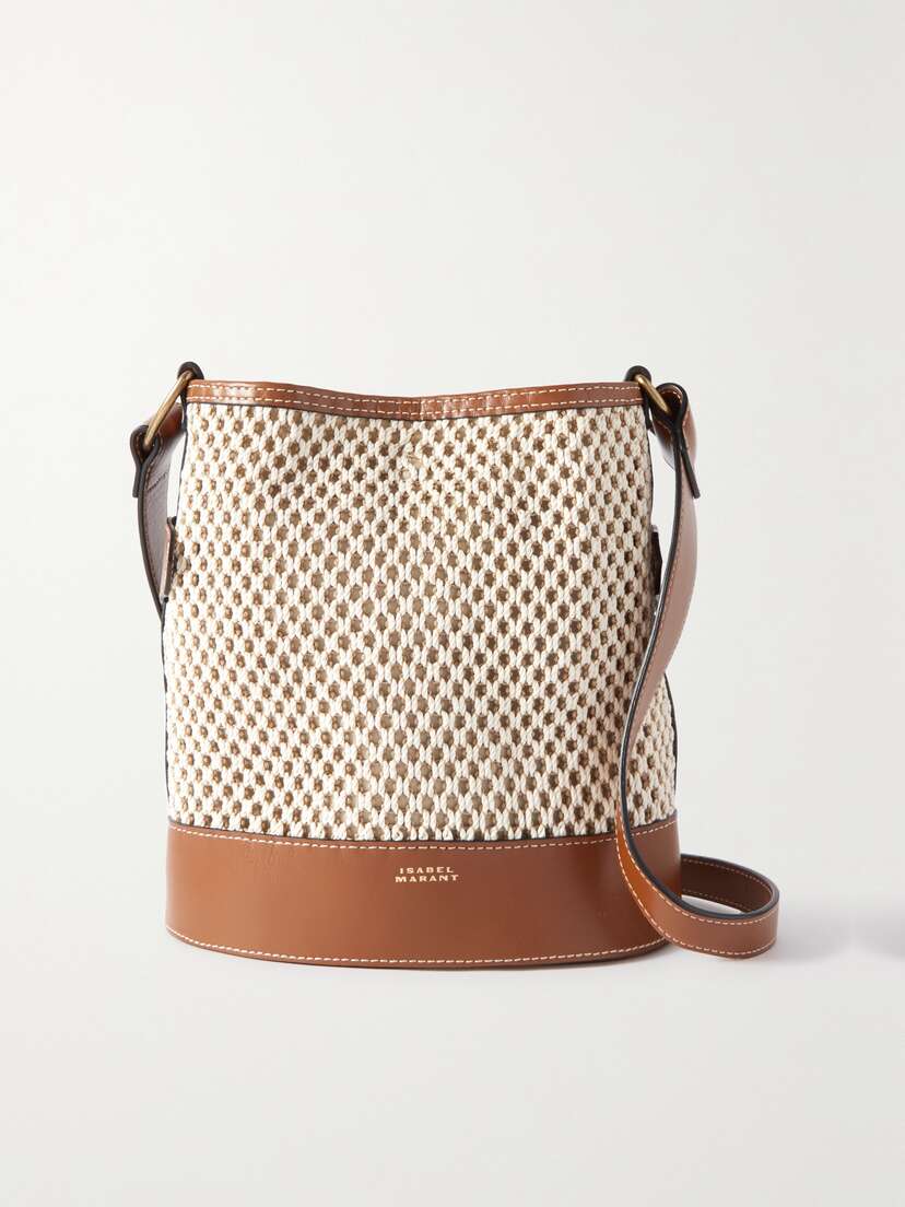 Isabel Marant Bayia Leather-trimmed Raffia Bucket Bag
