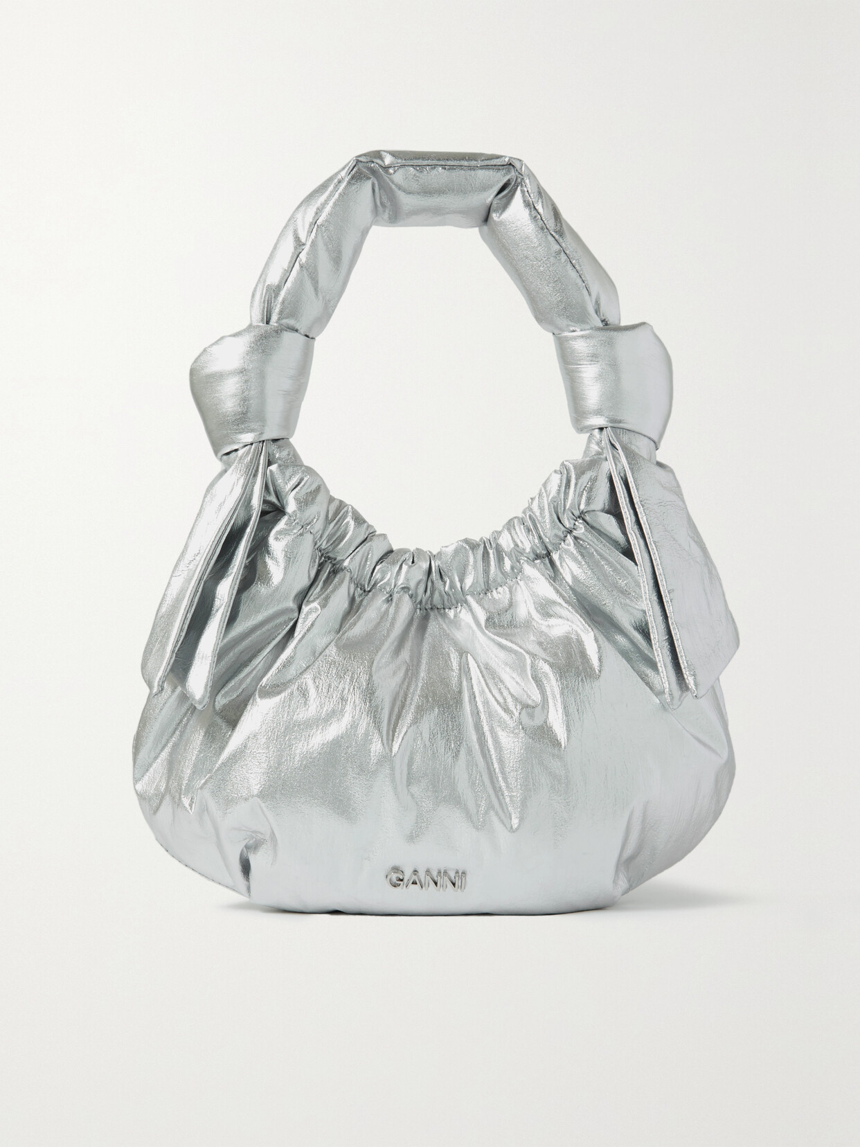 GANNI - Occasion Metallic Crinkled Recycled-shell Shoulder Bag - Silver