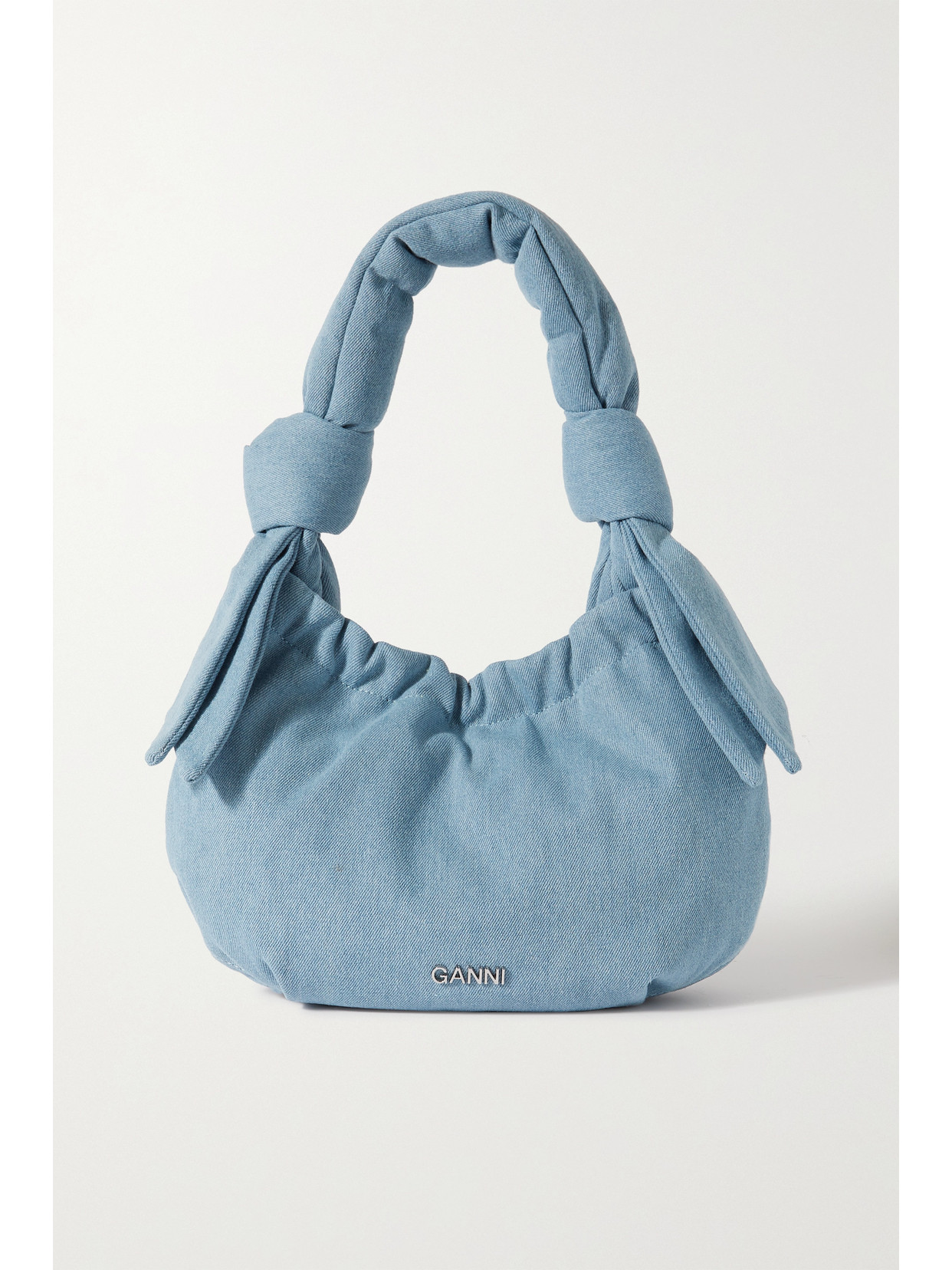 GANNI - Occasion Small Ruched Denim Shoulder Bag - Blue