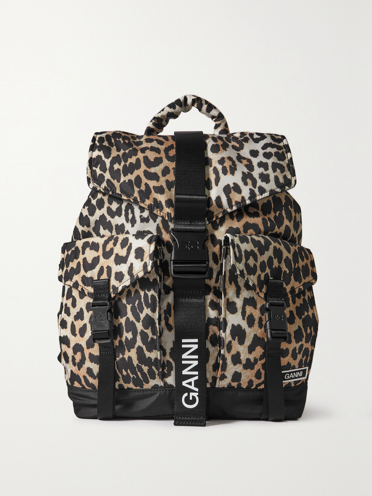 Shop Ganni + Net Sustain Leopard-print Recycled-shell Backpack In Animal Print