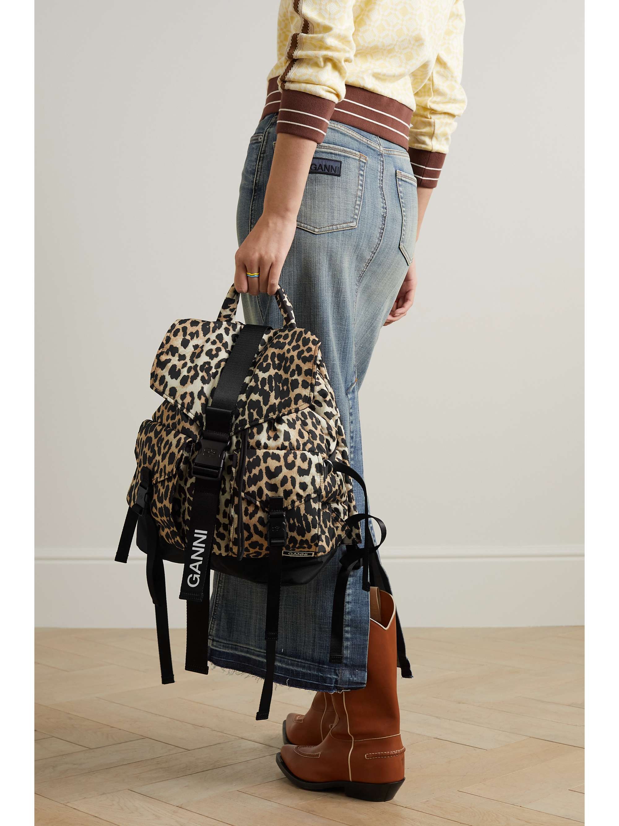 GANNI Leopard-print recycled-shell backpack | NET-A-PORTER