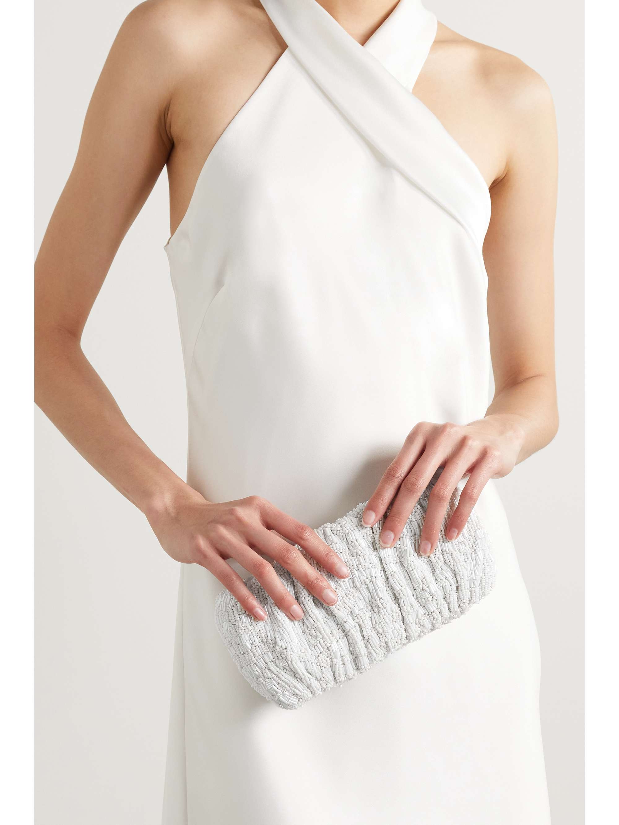 STAUD Bean bead-embellished gathered leather shoulder bag