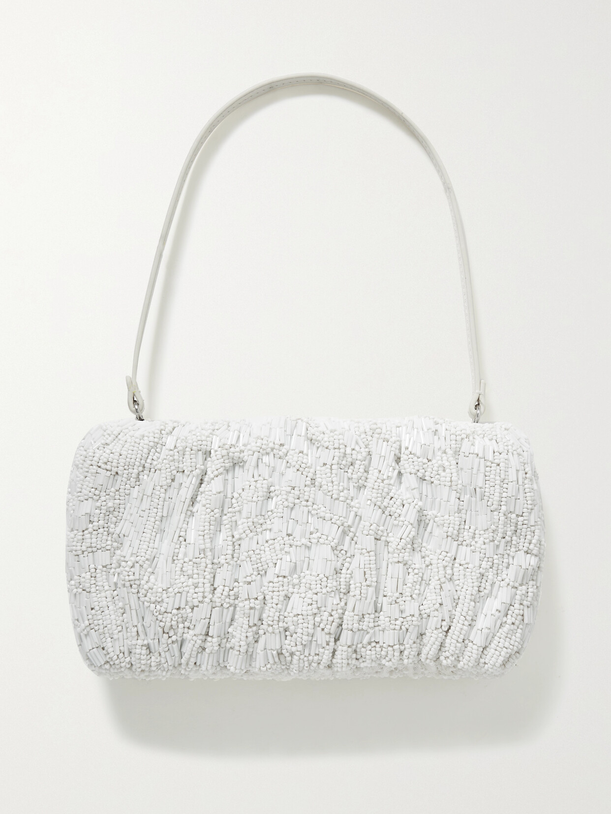 STAUD - Bean Bead-embellished Gathered Leather Shoulder Bag - White