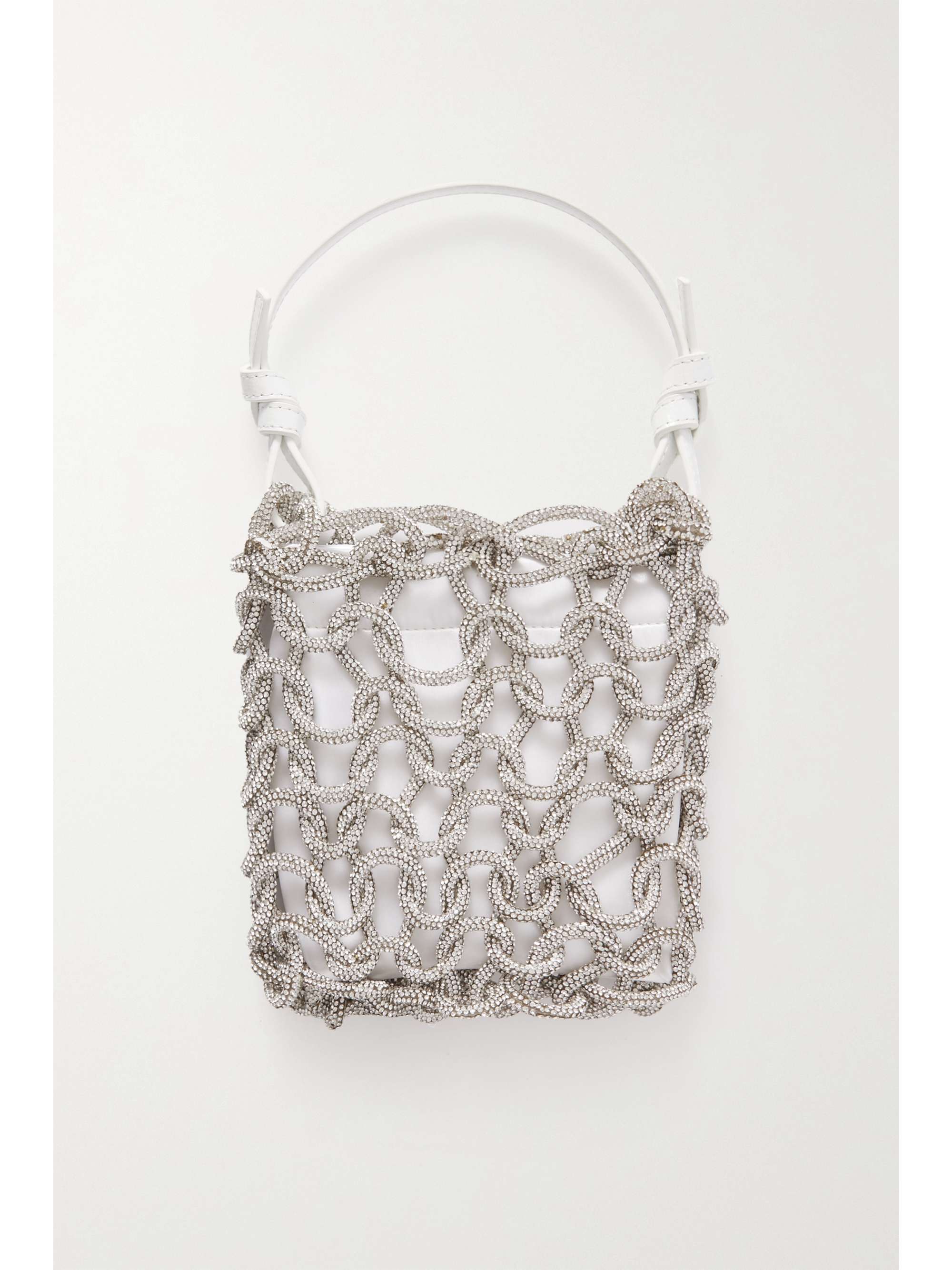 STAUD Tini leather-trimmed crystal-embellished cord and satin mini bag