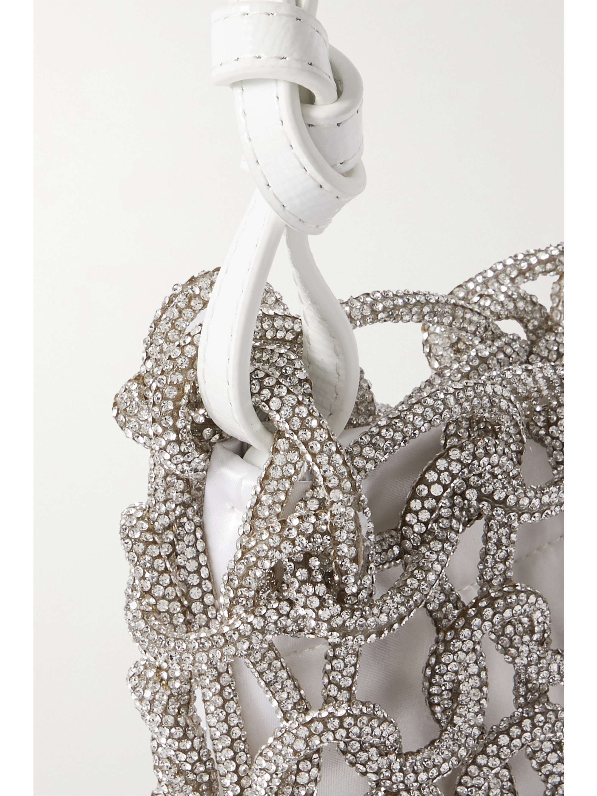 STAUD Tini leather-trimmed crystal-embellished cord and satin mini bag