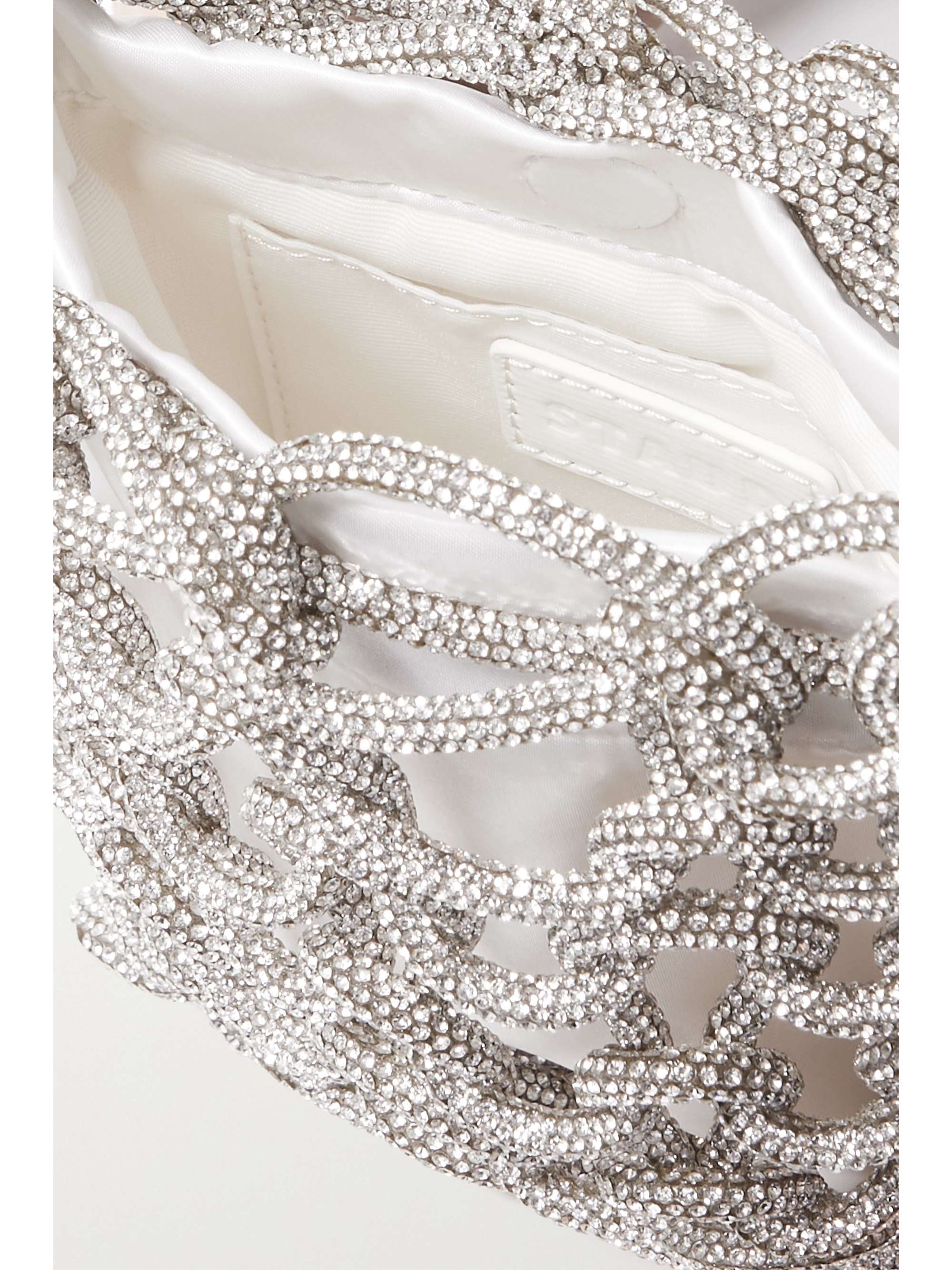 STAUD Tini leather-trimmed crystal-embellished cord and satin mini bag