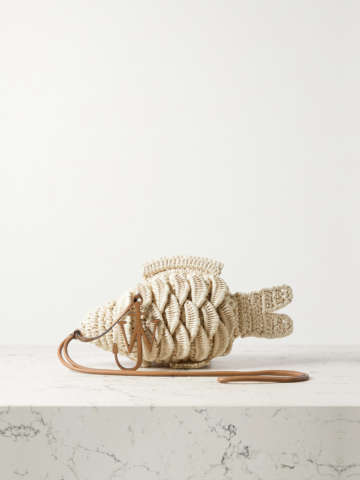 JW Anderson - Fish Leather-trimmed Woven Cotton-blend Shoulder Bag - Neutrals