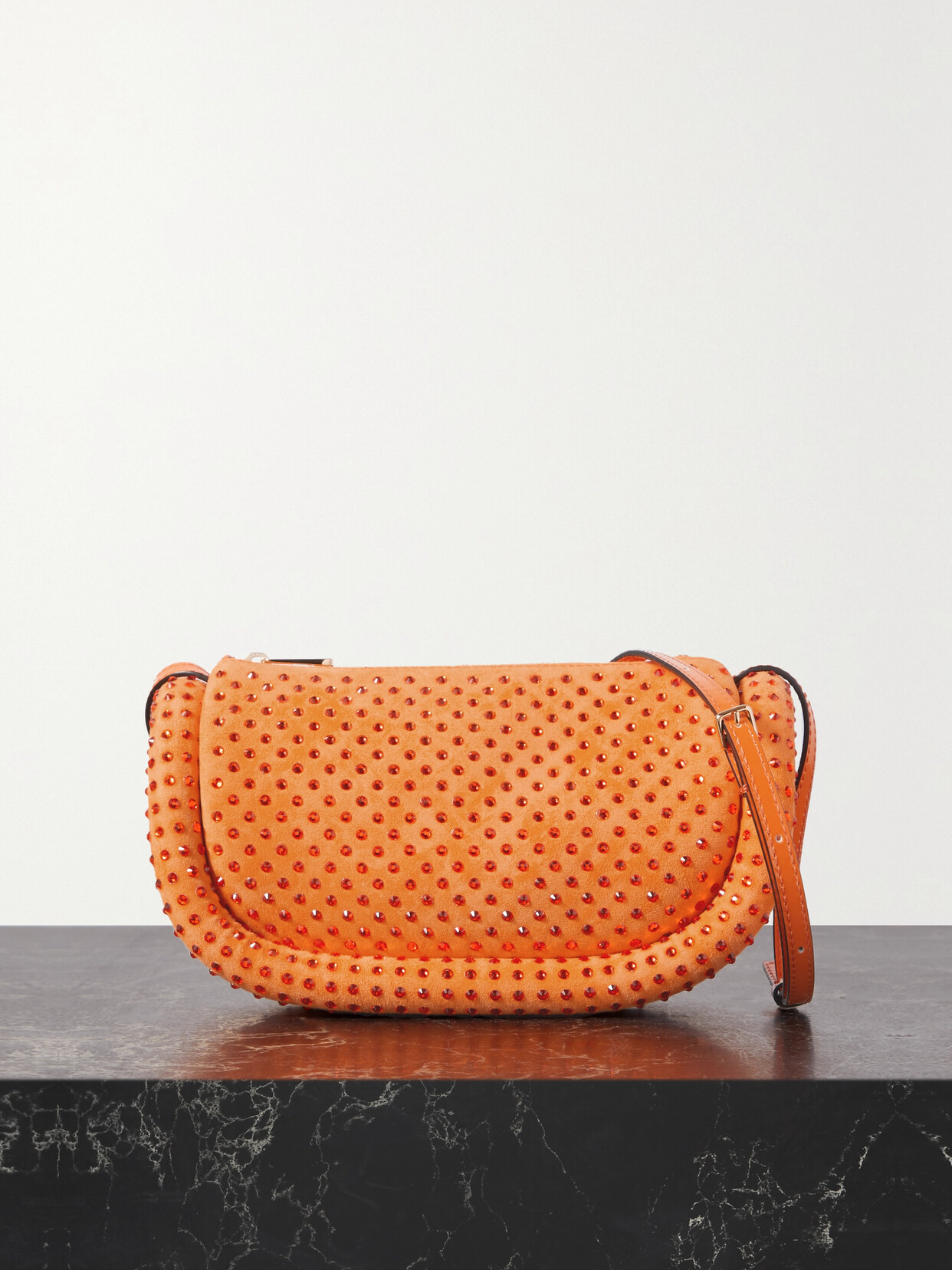 JW Anderson - Bumper-12 Leather-trimmed Crystal-embellished Suede Shoulder Bag - Orange